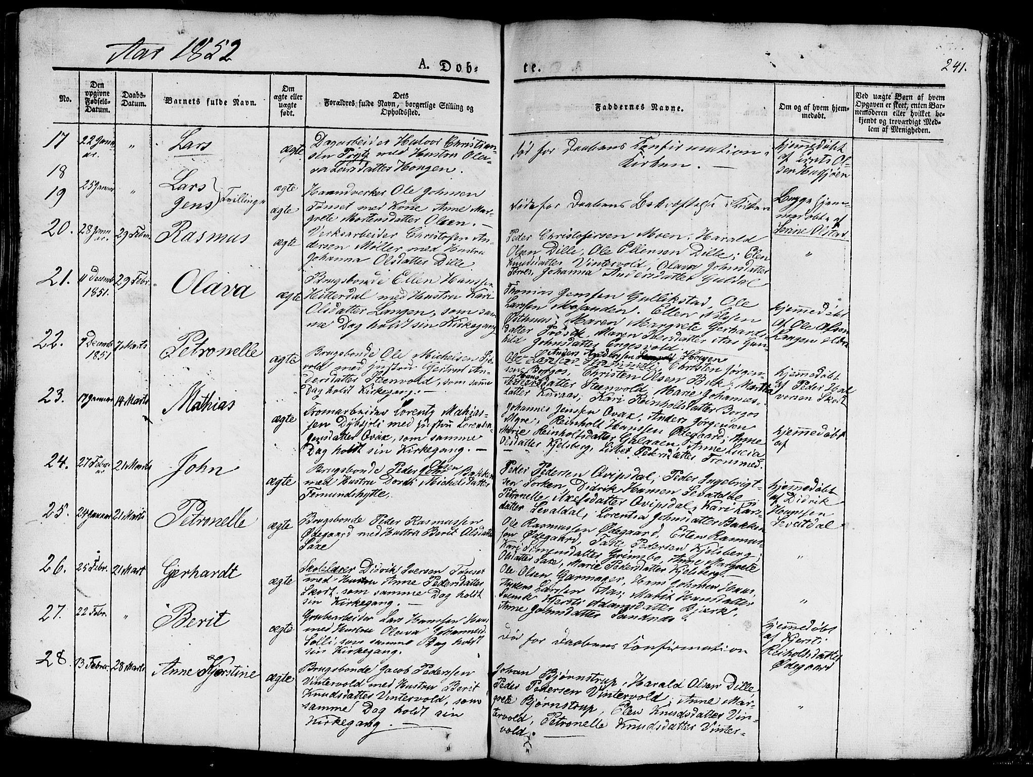 Ministerialprotokoller, klokkerbøker og fødselsregistre - Sør-Trøndelag, AV/SAT-A-1456/681/L0938: Parish register (copy) no. 681C02, 1829-1879, p. 241