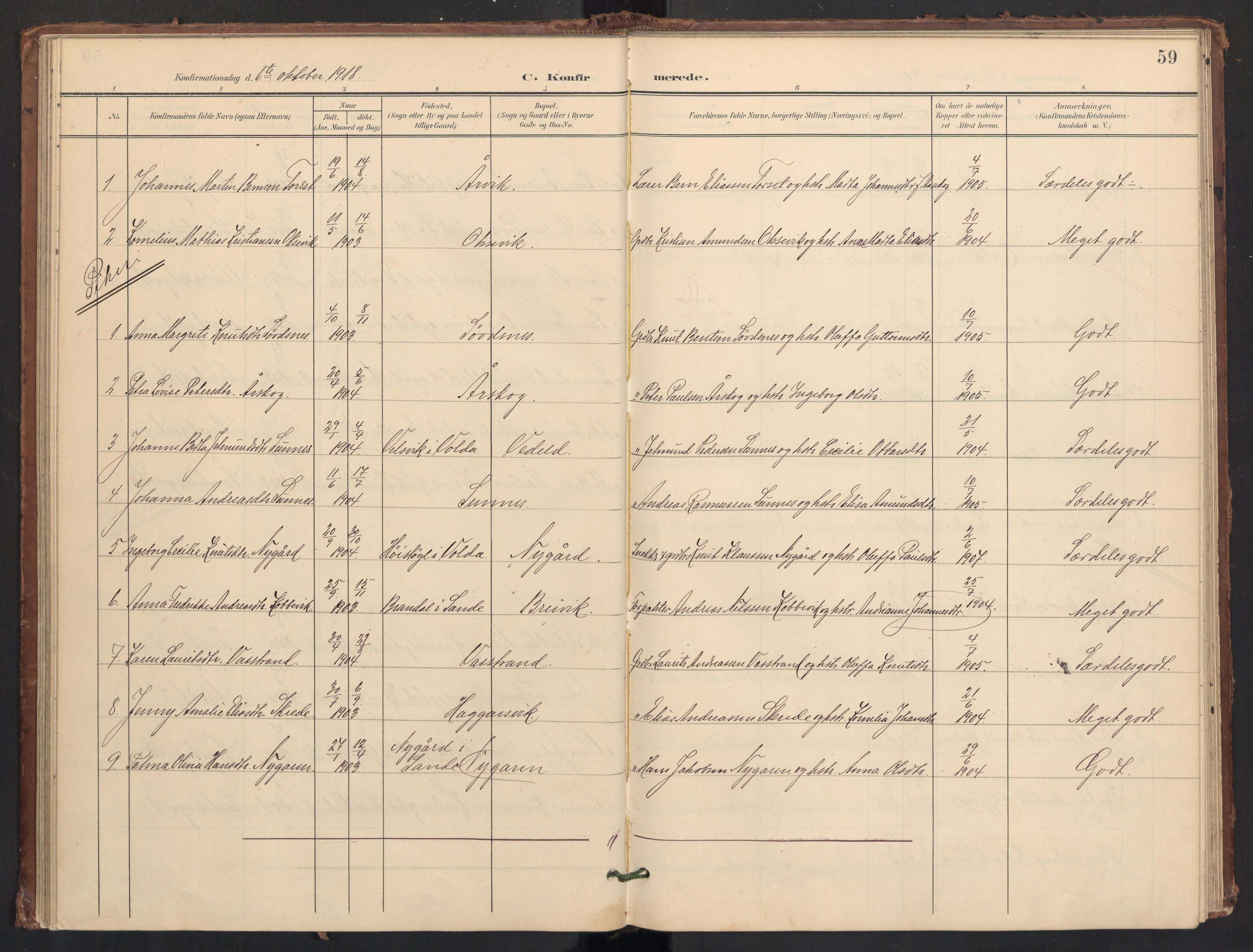 Ministerialprotokoller, klokkerbøker og fødselsregistre - Møre og Romsdal, SAT/A-1454/504/L0057: Parish register (official) no. 504A04, 1902-1919, p. 59