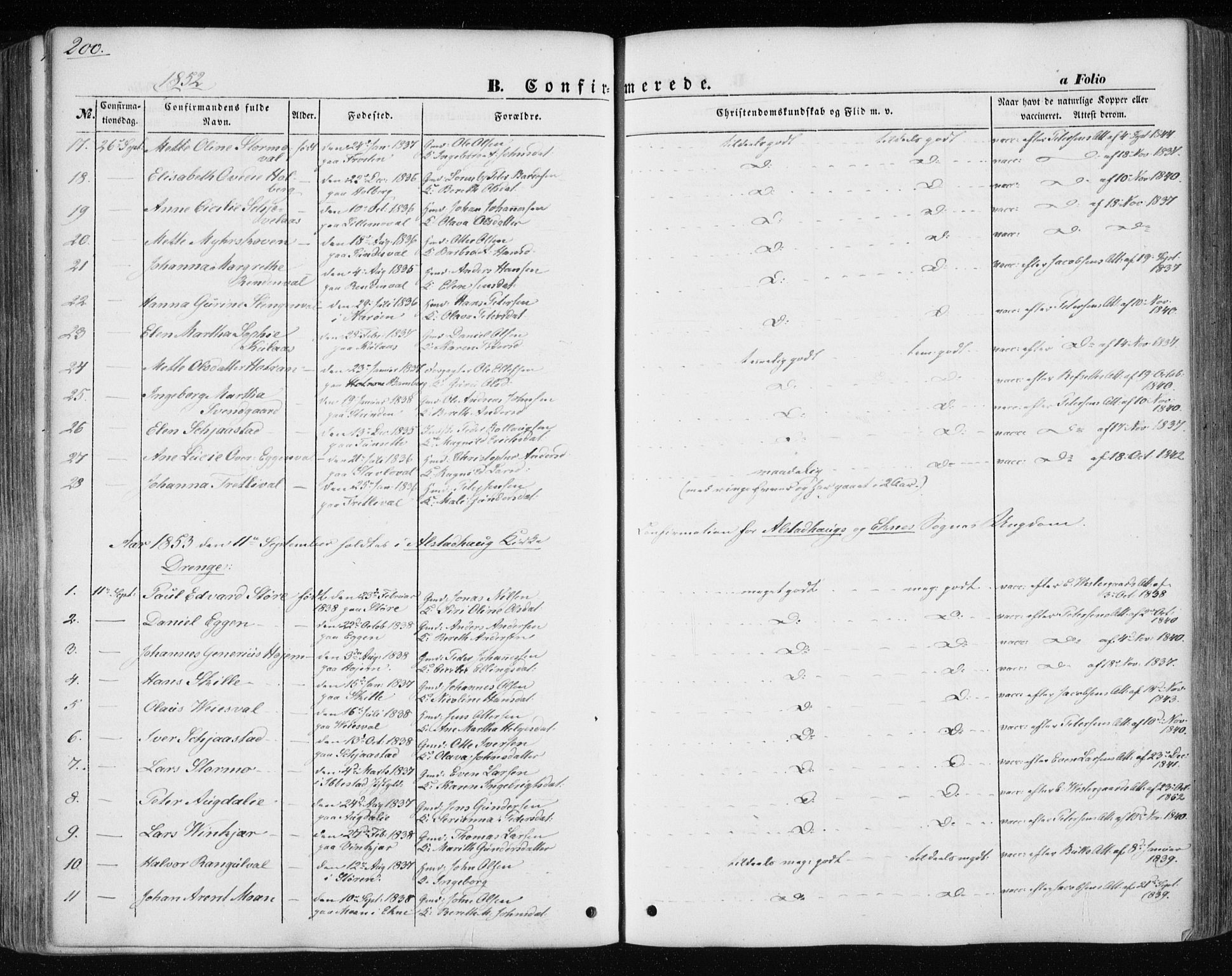 Ministerialprotokoller, klokkerbøker og fødselsregistre - Nord-Trøndelag, SAT/A-1458/717/L0154: Parish register (official) no. 717A07 /1, 1850-1862, p. 200