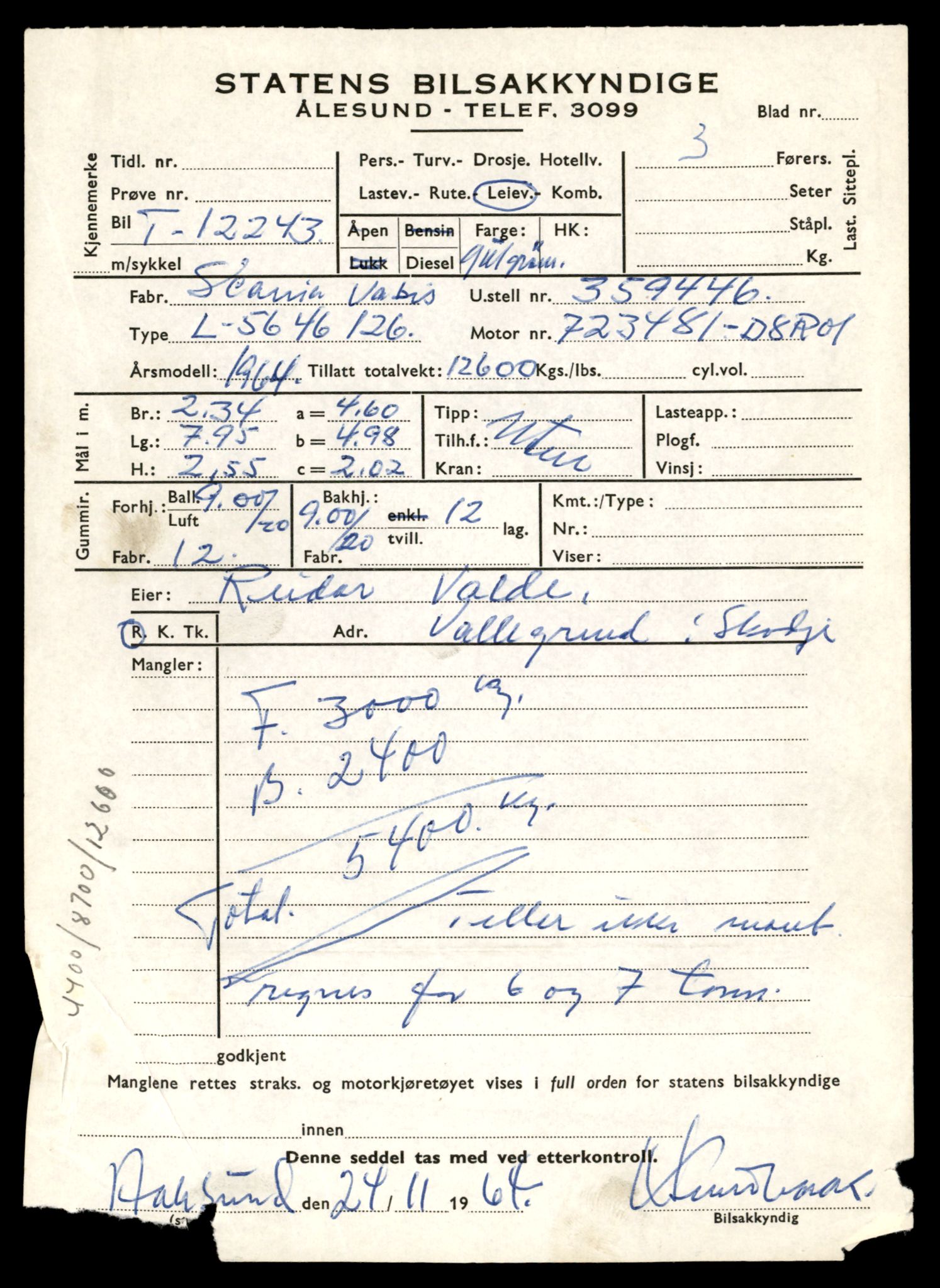 Møre og Romsdal vegkontor - Ålesund trafikkstasjon, AV/SAT-A-4099/F/Fe/L0033: Registreringskort for kjøretøy T 12151 - T 12474, 1927-1998, p. 2325