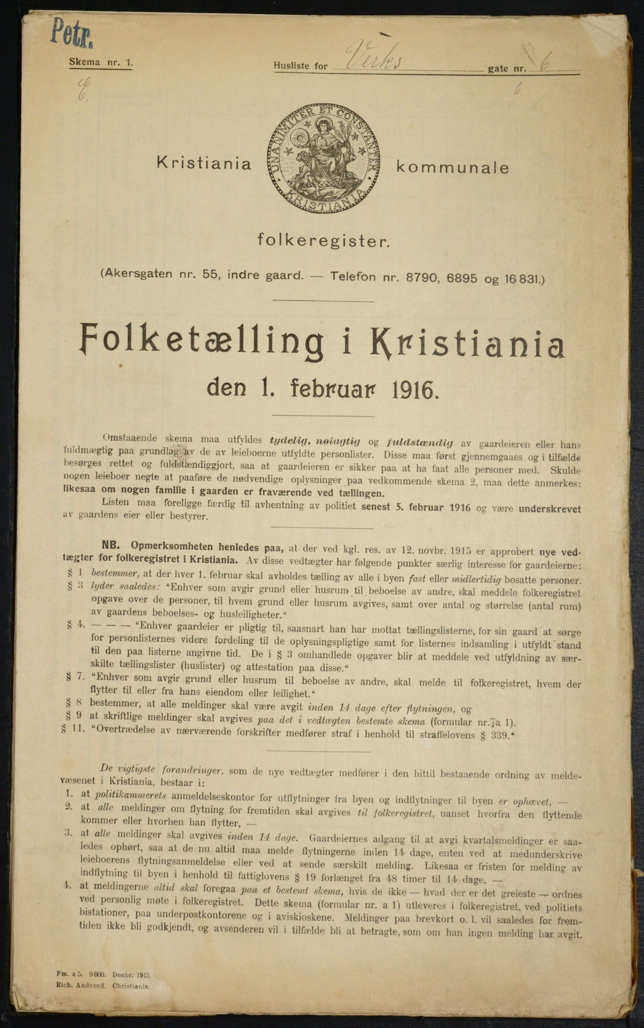 OBA, Municipal Census 1916 for Kristiania, 1916, p. 125707