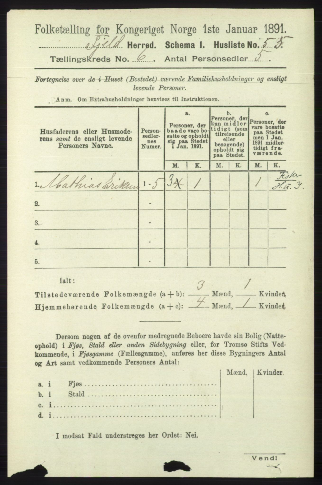 RA, 1891 census for 1246 Fjell, 1891, p. 2995