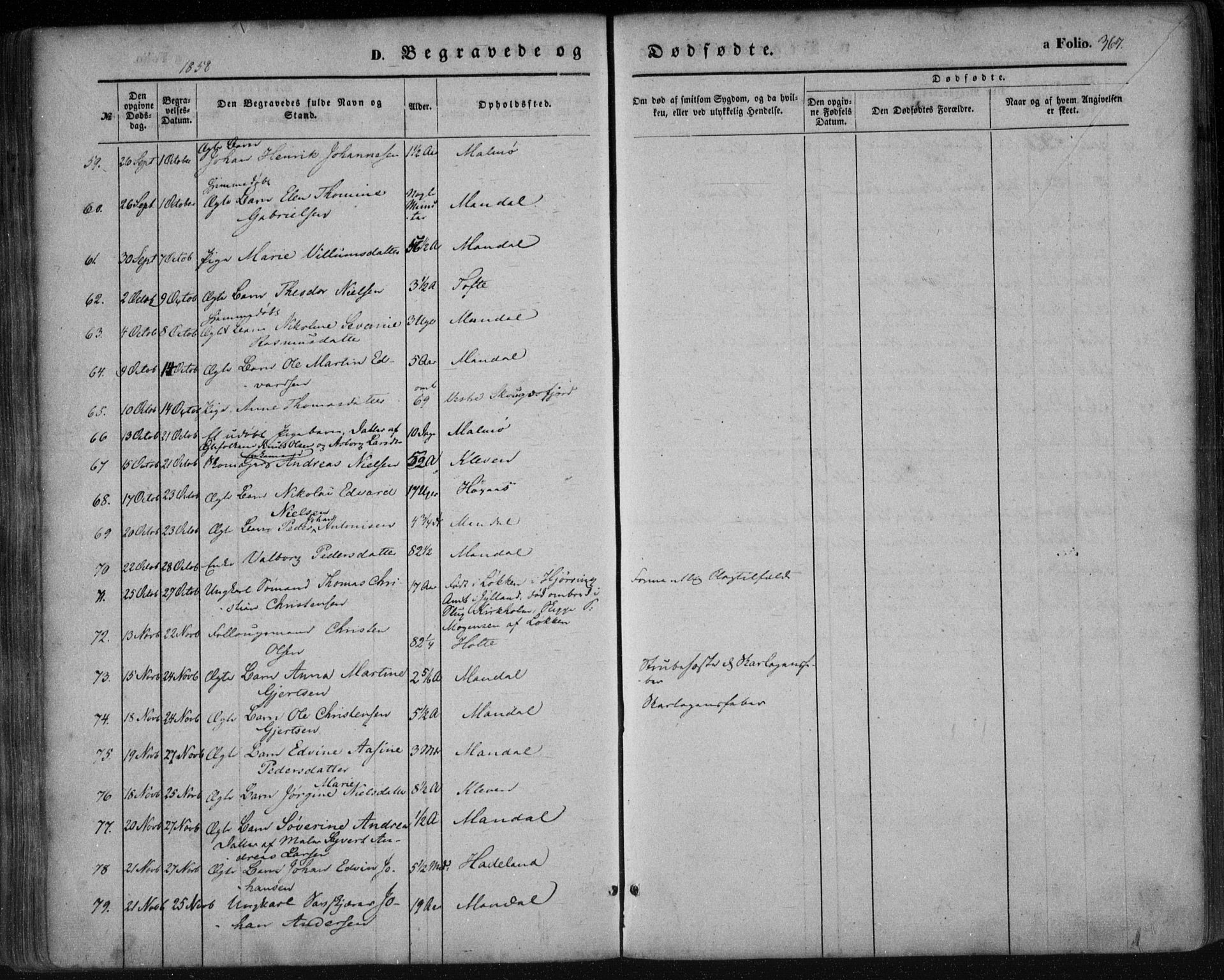 Mandal sokneprestkontor, AV/SAK-1111-0030/F/Fa/Faa/L0013: Parish register (official) no. A 13, 1847-1859, p. 367