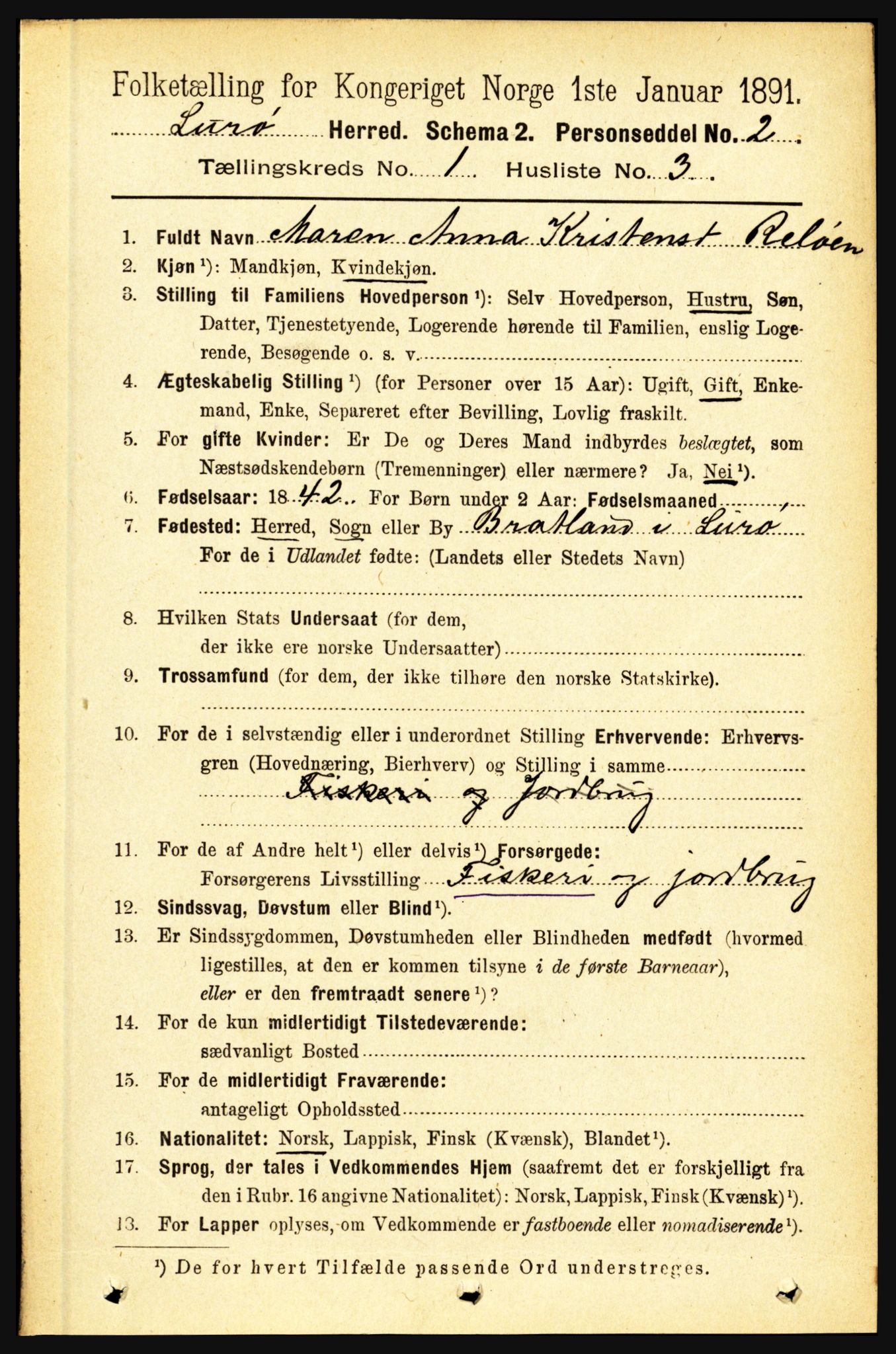 RA, 1891 census for 1834 Lurøy, 1891, p. 113