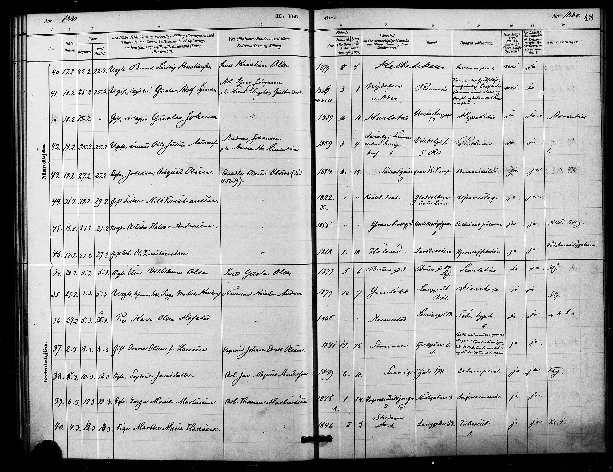 Østre Aker prestekontor Kirkebøker, AV/SAO-A-10840/F/Fa/L0006: Parish register (official) no. I 6, 1879-1882, p. 48