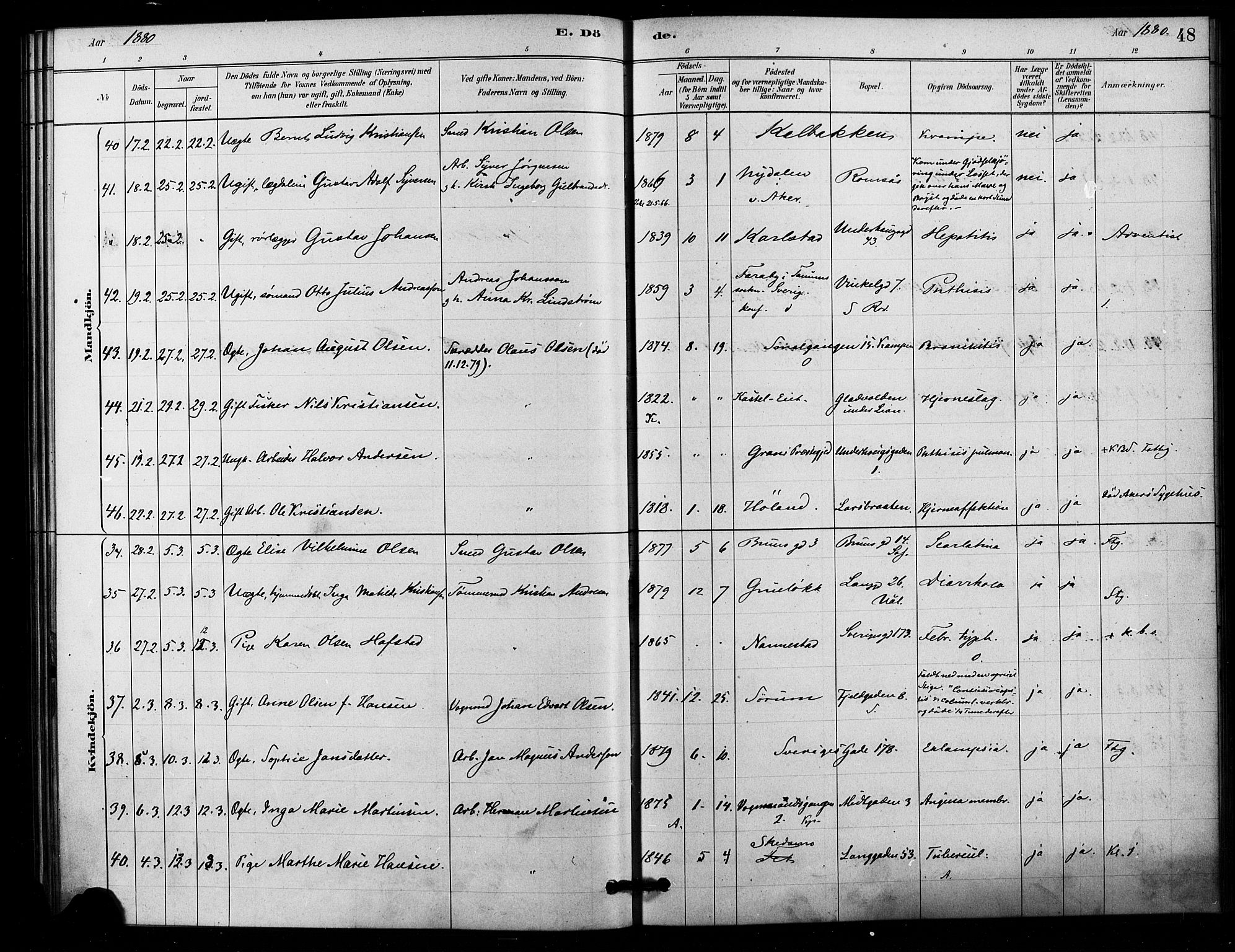 Østre Aker prestekontor Kirkebøker, AV/SAO-A-10840/F/Fa/L0006: Parish register (official) no. I 6, 1879-1882, p. 48