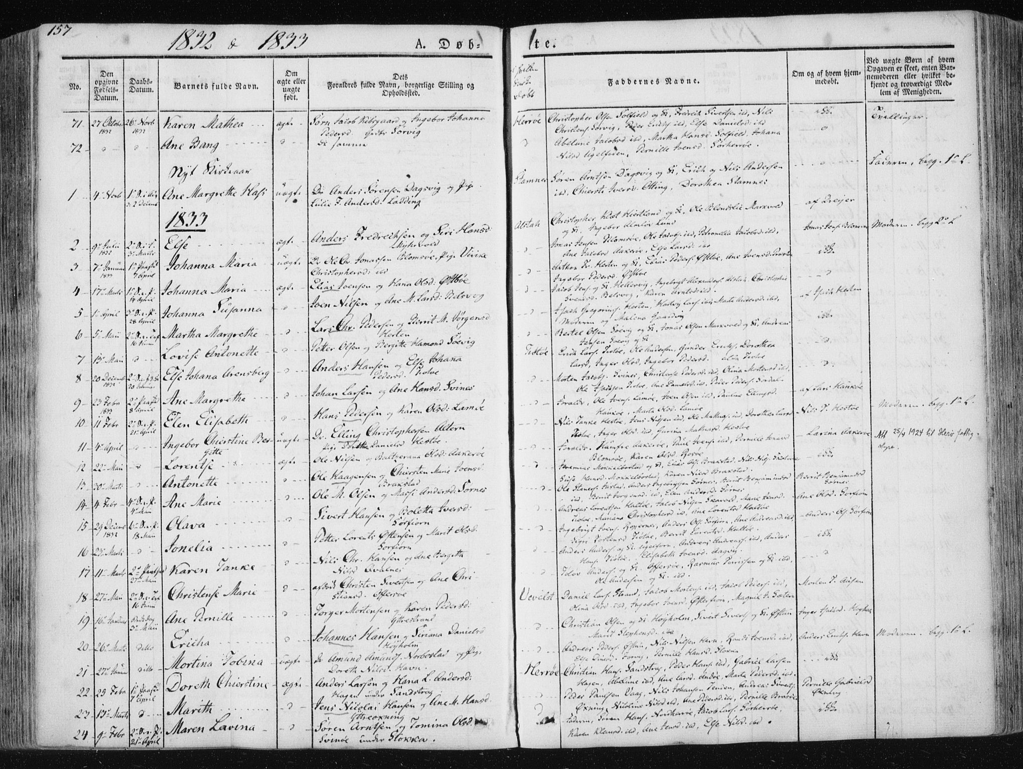 Ministerialprotokoller, klokkerbøker og fødselsregistre - Nordland, SAT/A-1459/830/L0446: Parish register (official) no. 830A10, 1831-1865, p. 157