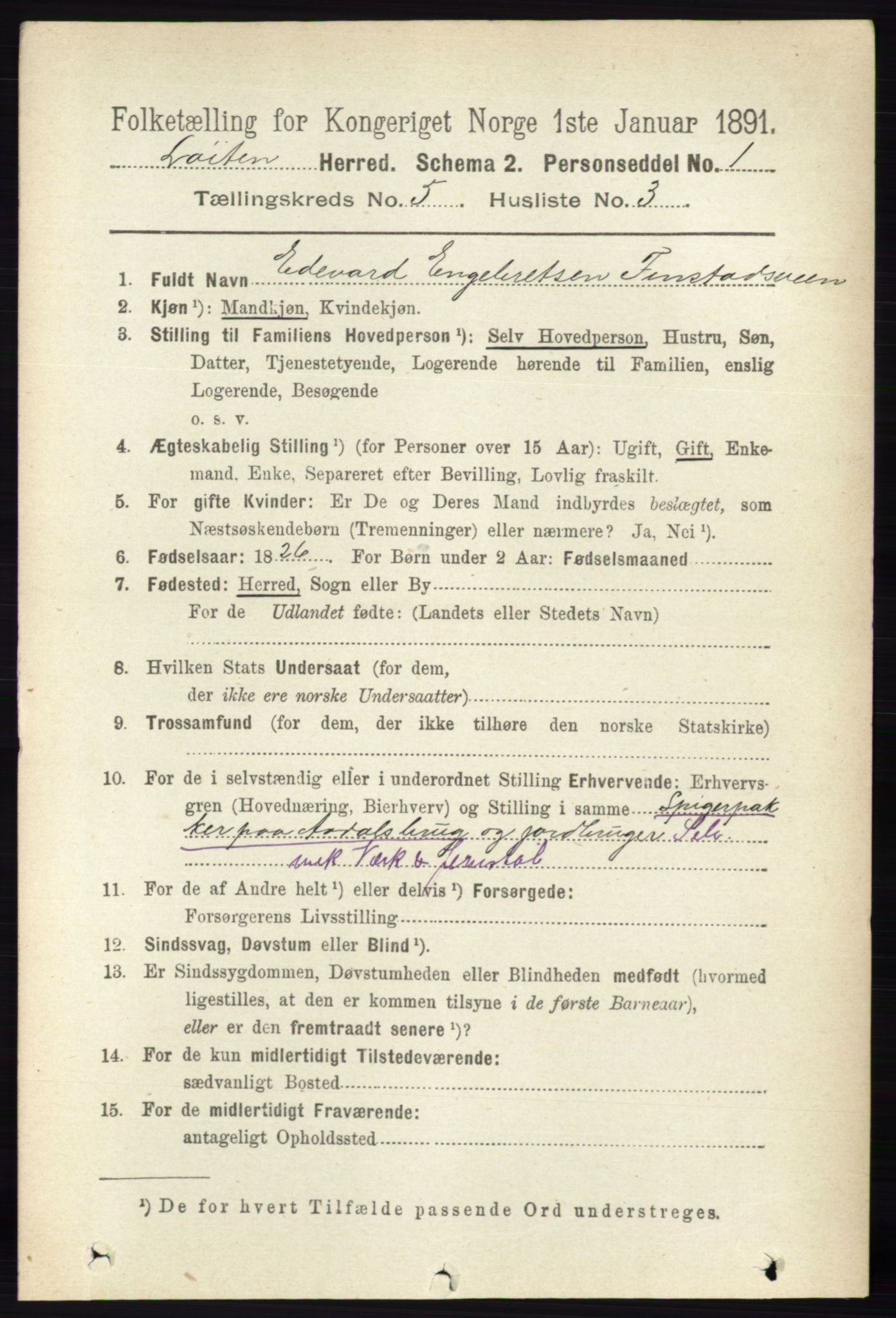 RA, 1891 census for 0415 Løten, 1891, p. 3435