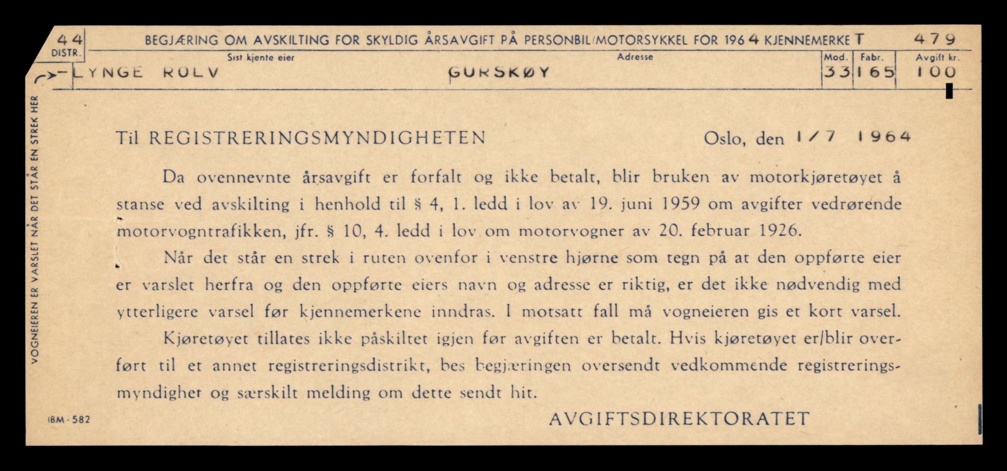 Møre og Romsdal vegkontor - Ålesund trafikkstasjon, SAT/A-4099/F/Fe/L0005: Registreringskort for kjøretøy T 443 - T 546, 1927-1998, p. 2879