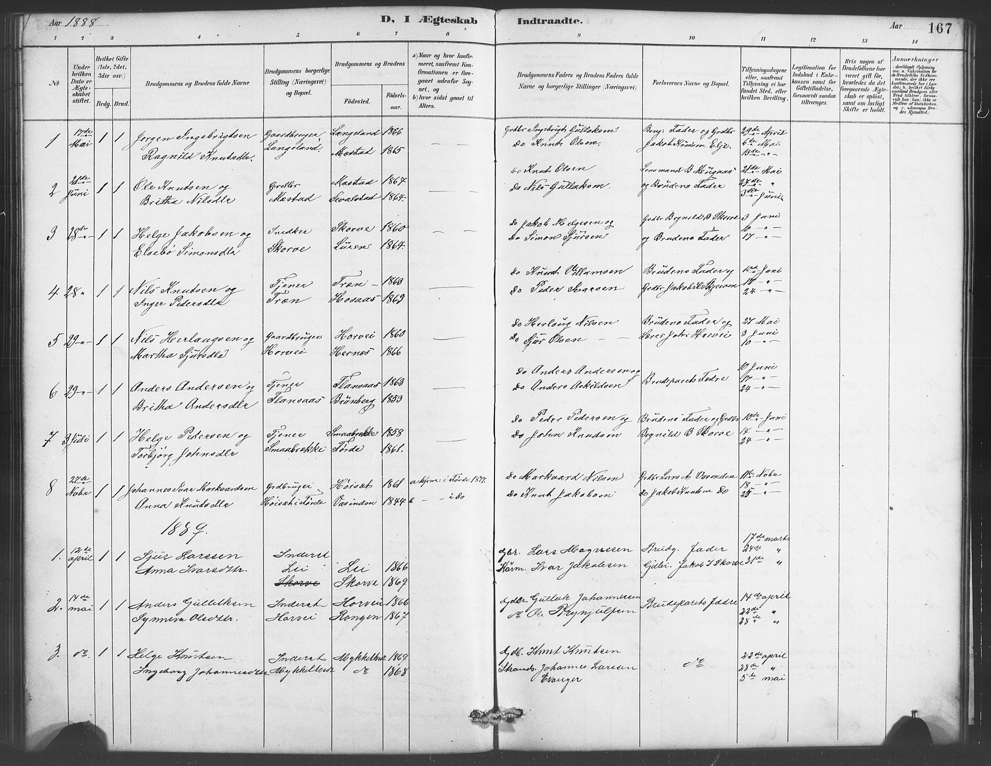 Evanger sokneprestembete, SAB/A-99924: Parish register (copy) no. A 4, 1887-1897, p. 167