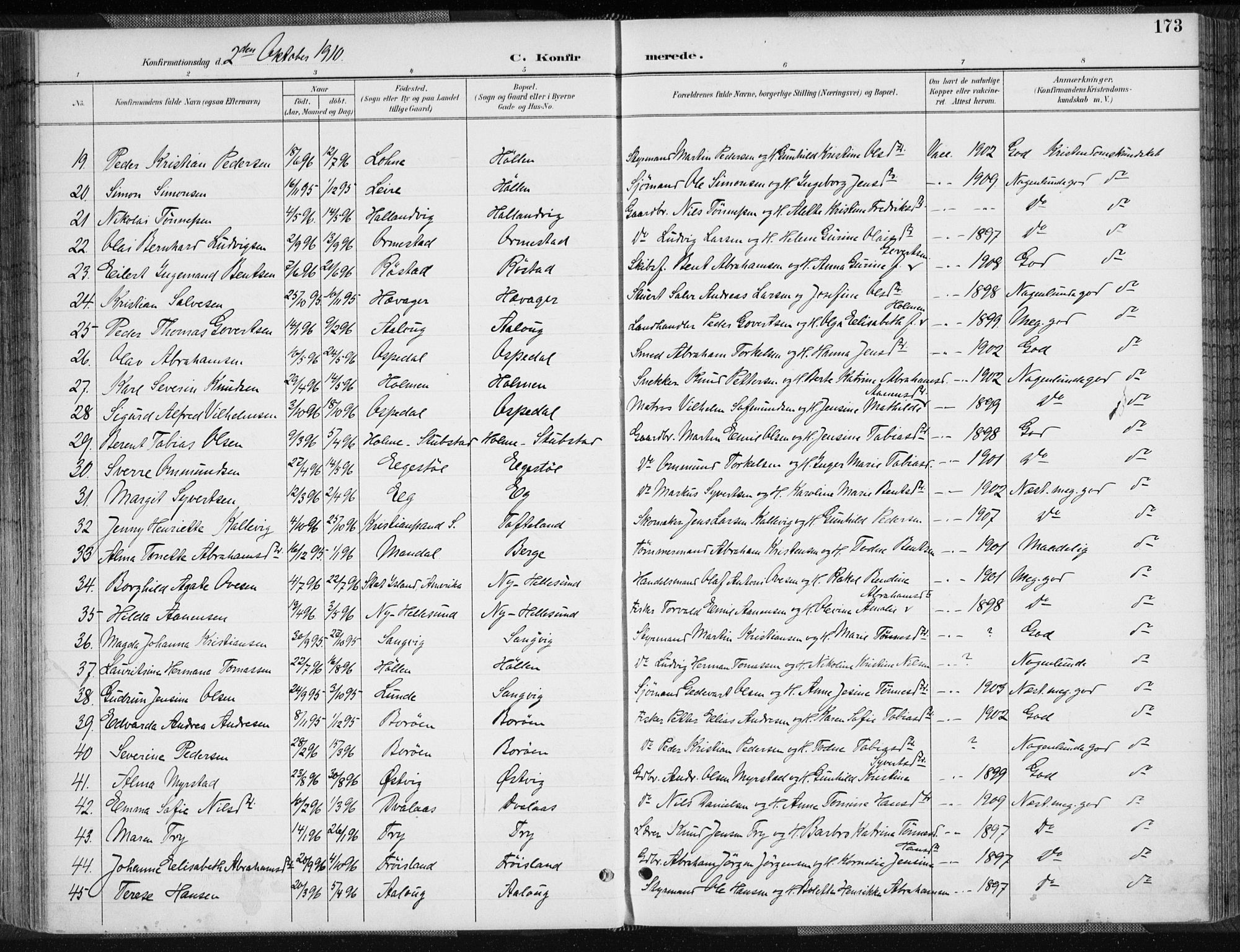 Søgne sokneprestkontor, AV/SAK-1111-0037/F/Fa/Fab/L0013: Parish register (official) no. A 13, 1892-1911, p. 173