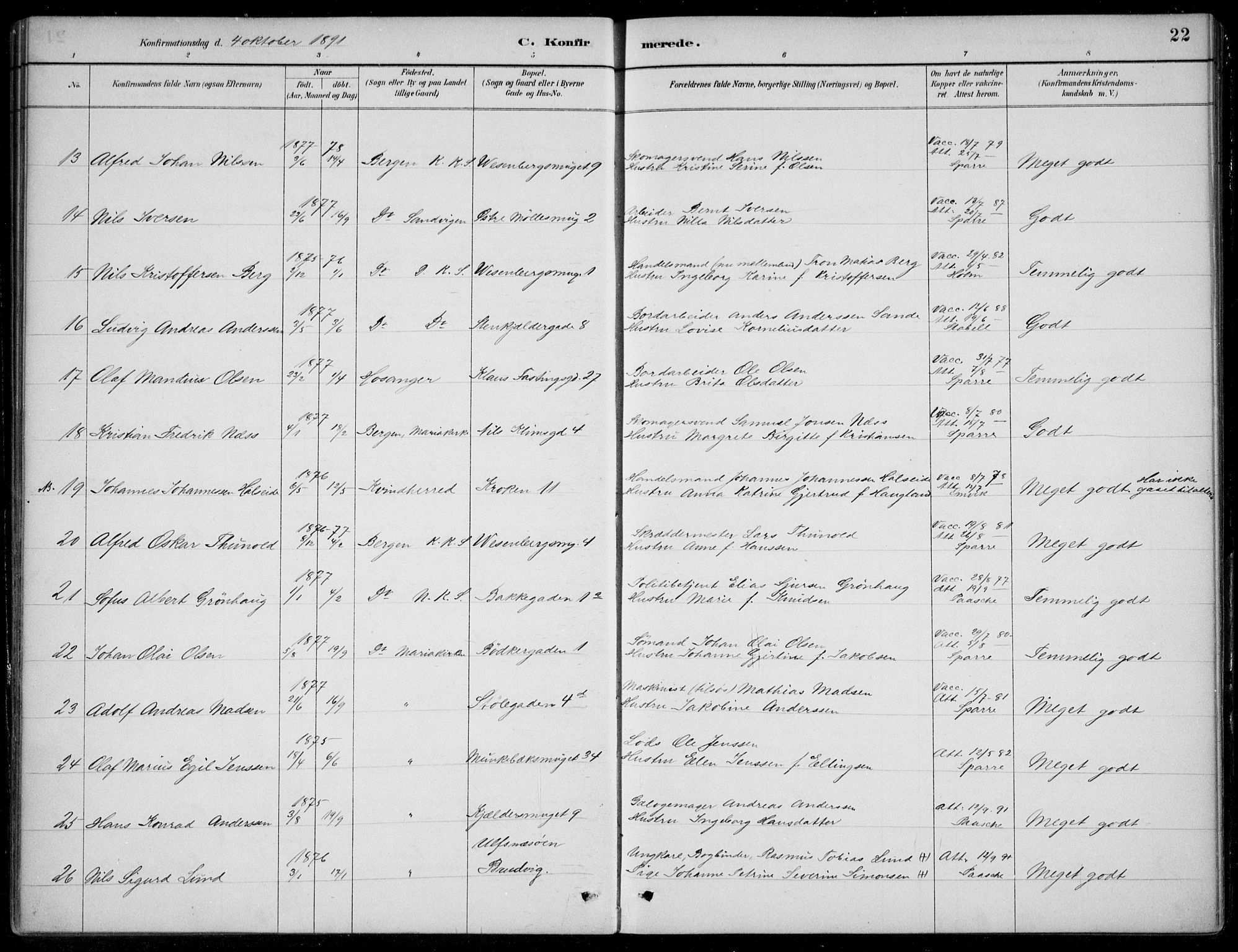 Mariakirken Sokneprestembete, AV/SAB-A-76901/H/Hab/L0008: Parish register (copy) no. A 8, 1889-1908, p. 22