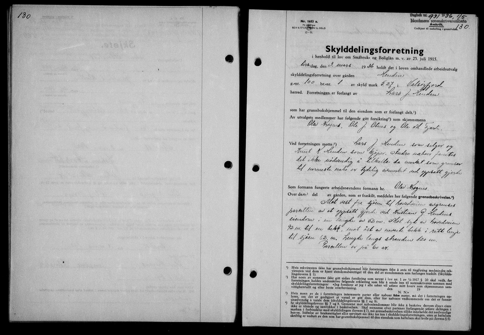 Nordmøre sorenskriveri, AV/SAT-A-4132/1/2/2Ca/L0088: Mortgage book no. 78, 1936-1936, Diary no: : 931/1936