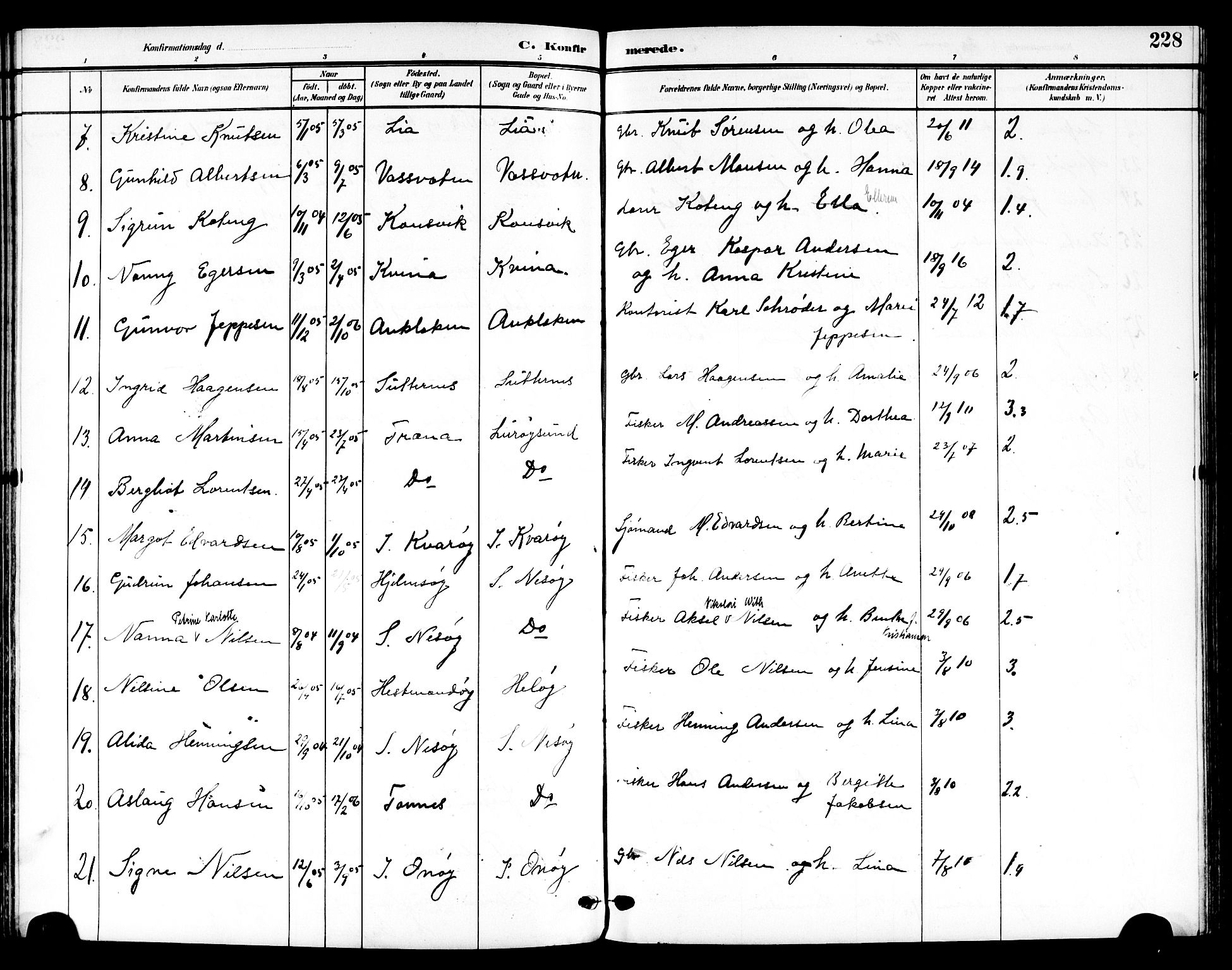 Ministerialprotokoller, klokkerbøker og fødselsregistre - Nordland, AV/SAT-A-1459/839/L0569: Parish register (official) no. 839A06, 1903-1922, p. 228