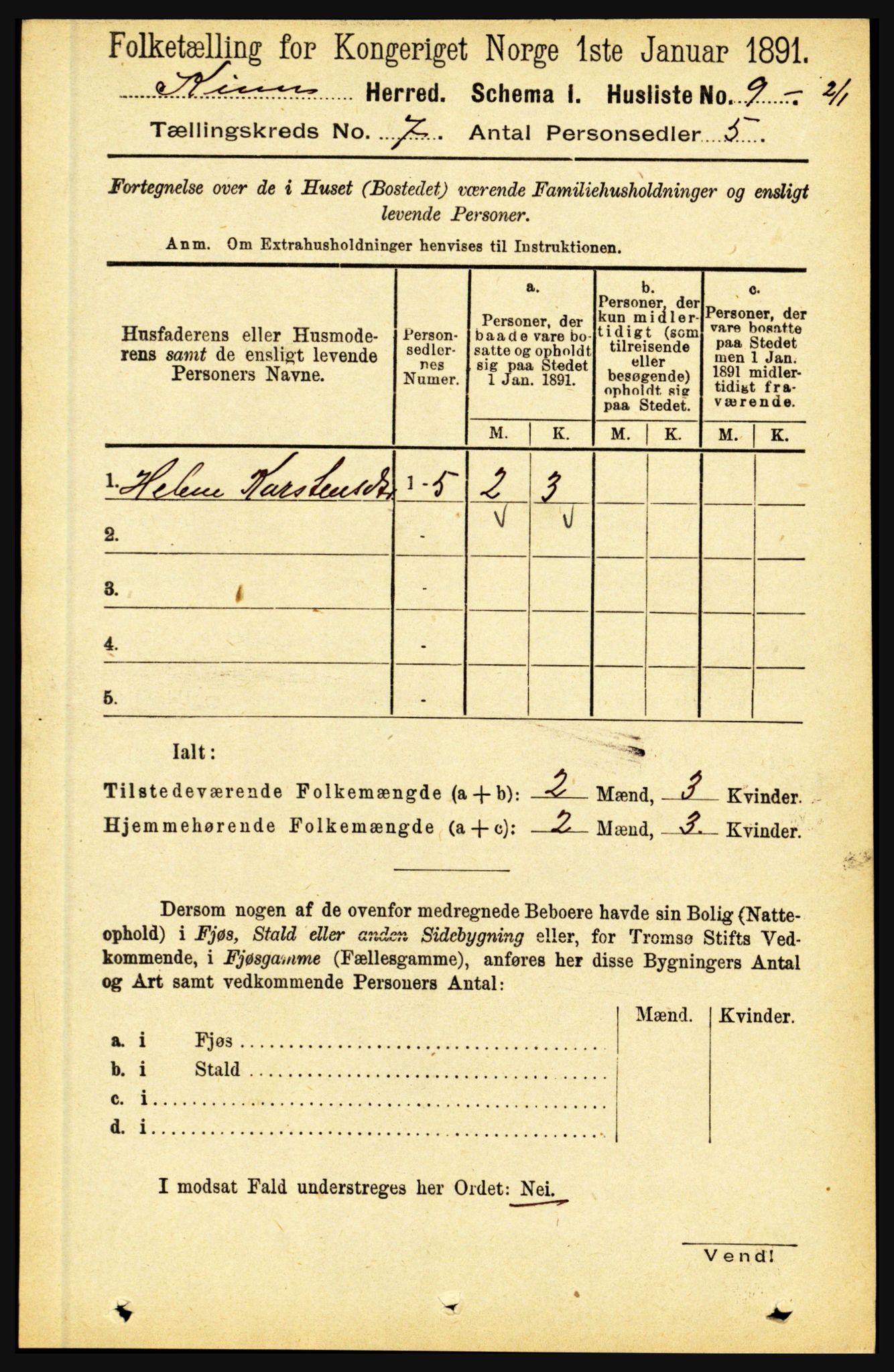 RA, 1891 census for 1437 Kinn, 1891, p. 2623