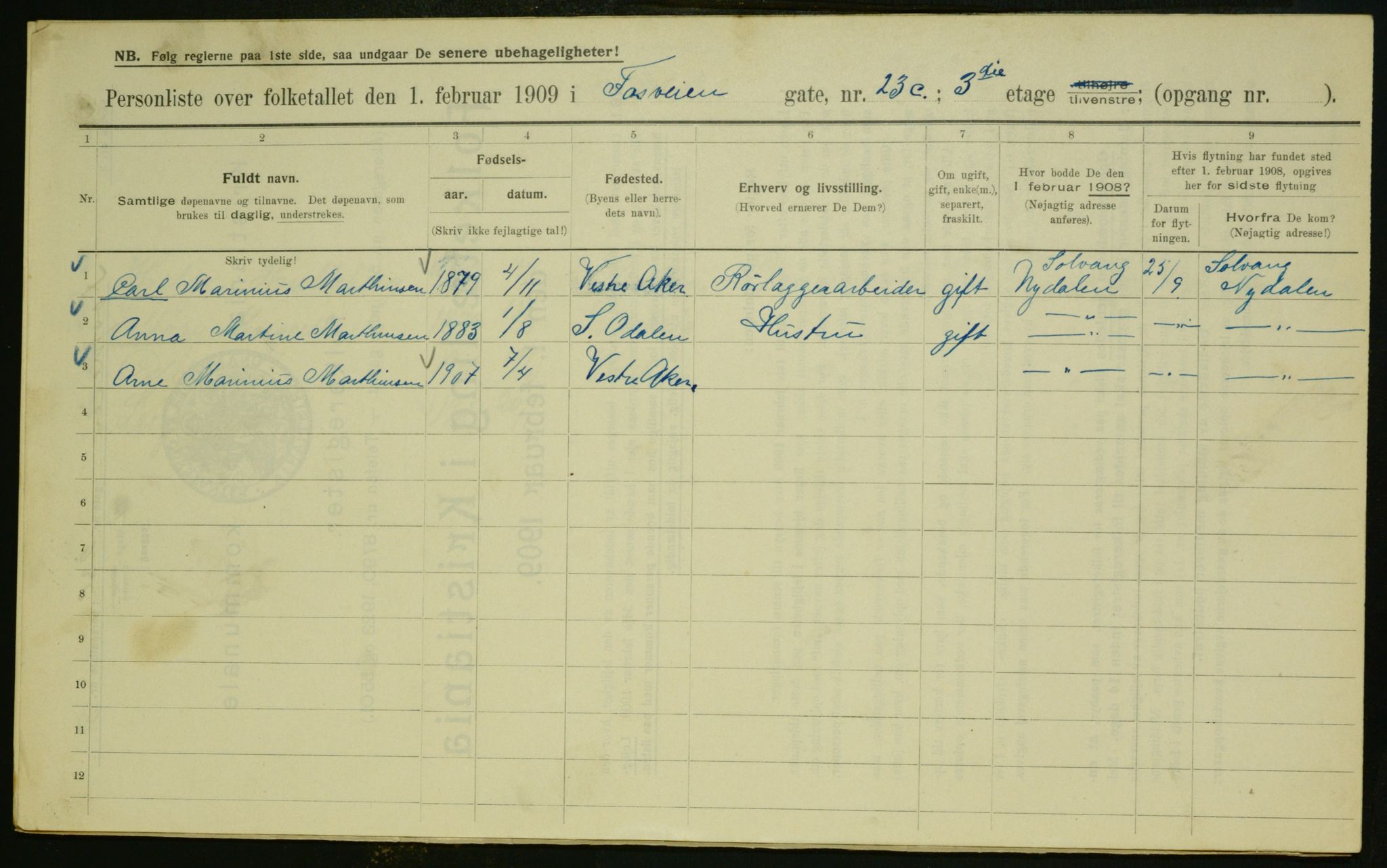 OBA, Municipal Census 1909 for Kristiania, 1909, p. 22894