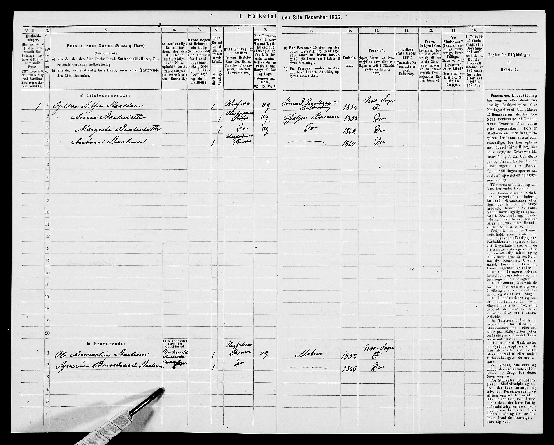 SAK, 1875 census for 1042L Flekkefjord/Nes og Hidra, 1875, p. 870