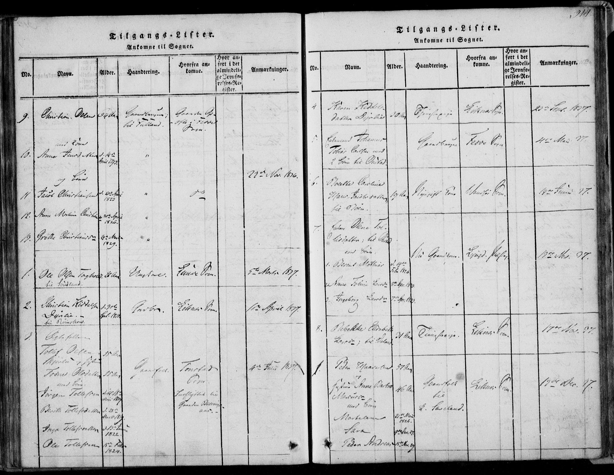 Herad sokneprestkontor, AV/SAK-1111-0018/F/Fa/Faa/L0003: Parish register (official) no. A 3, 1816-1844, p. 314