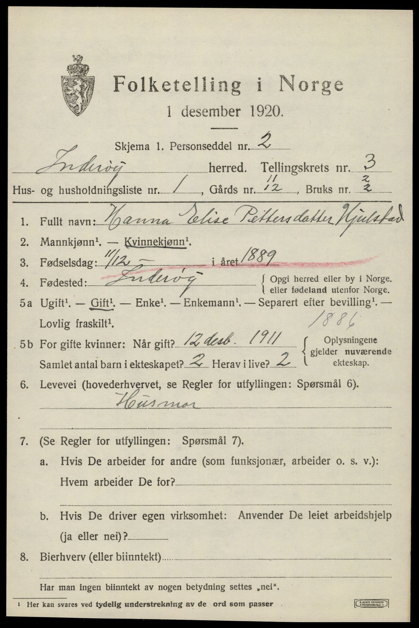 SAT, 1920 census for Inderøy, 1920, p. 2591