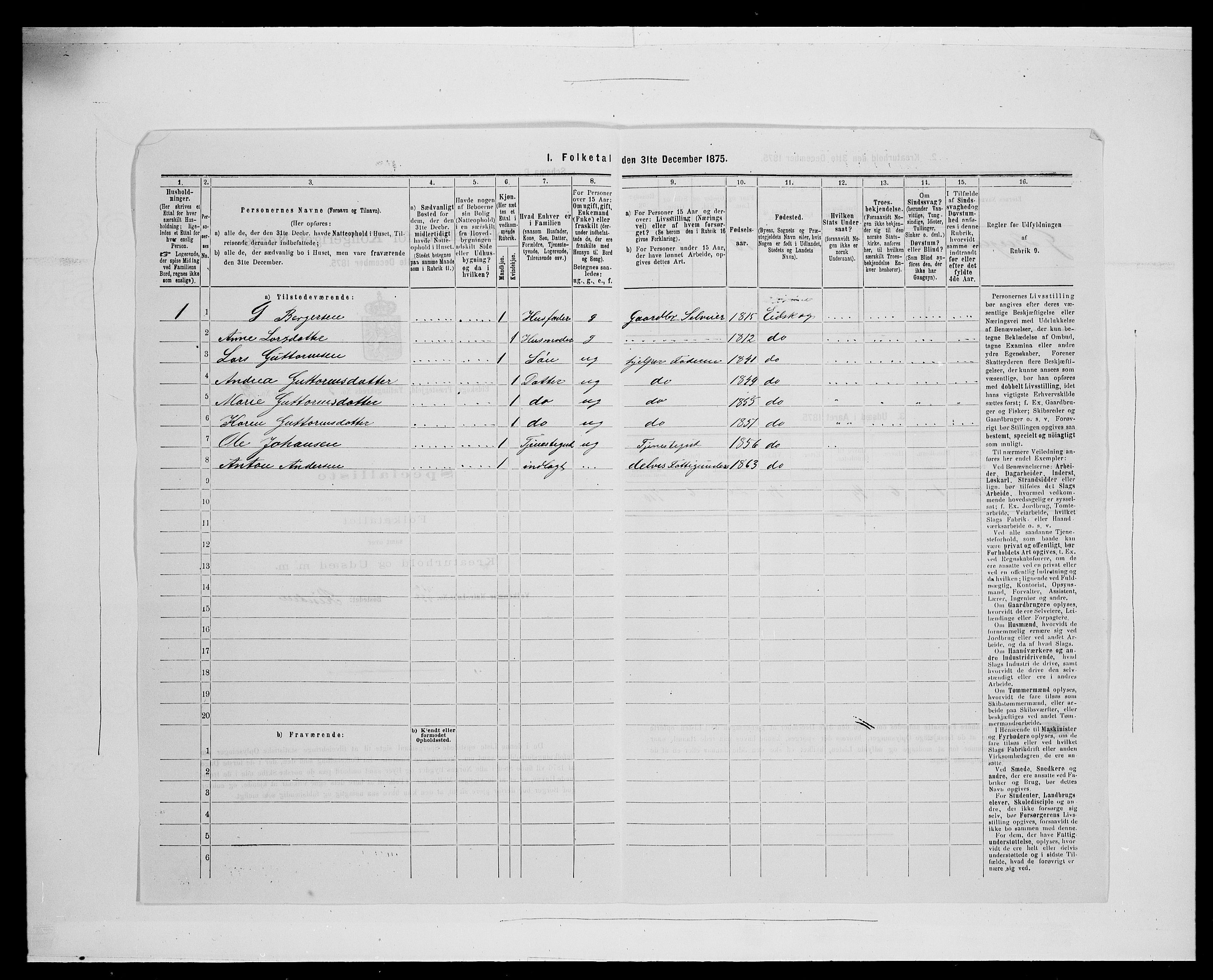 SAH, 1875 census for 0420P Eidskog, 1875, p. 846