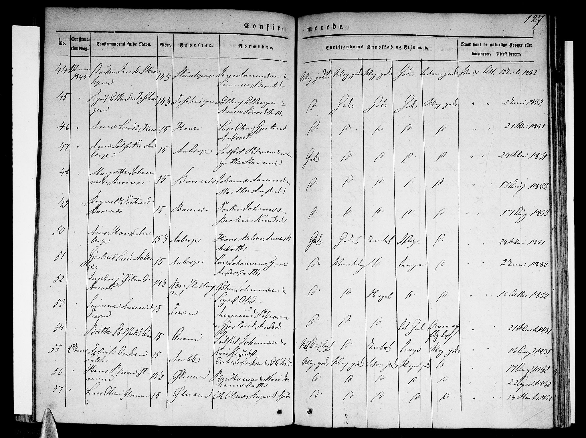 Sogndal sokneprestembete, AV/SAB-A-81301/H/Haa/Haaa/L0011: Parish register (official) no. A 11, 1839-1847, p. 127