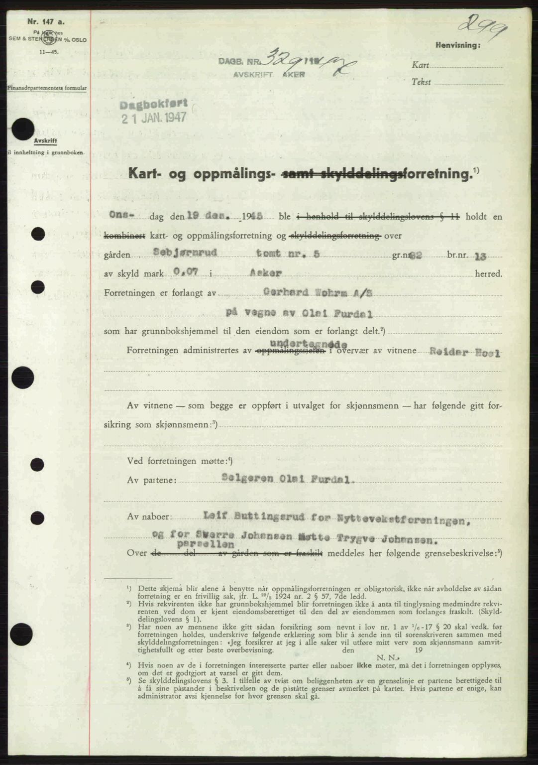 Aker herredsskriveri, AV/SAO-A-10896/G/Gb/Gbb/Gbbb/L0036: Mortgage book no. A82, 1946-1947, Diary no: : 329/1947