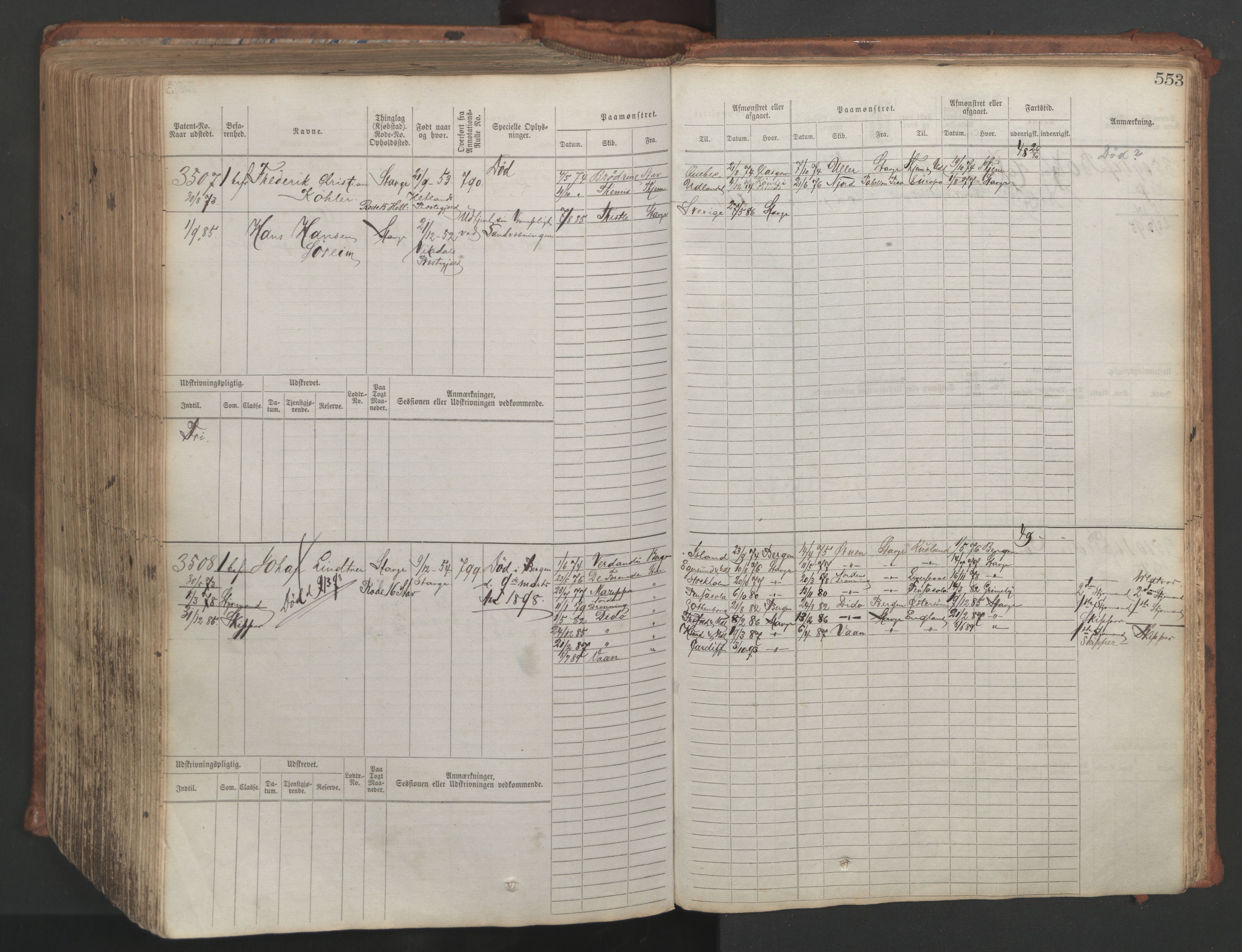 Stavanger sjømannskontor, AV/SAST-A-102006/F/Fb/Fbb/L0007: Sjøfartshovedrulle, patentnr. 2403-3604, 1869-1880, p. 610