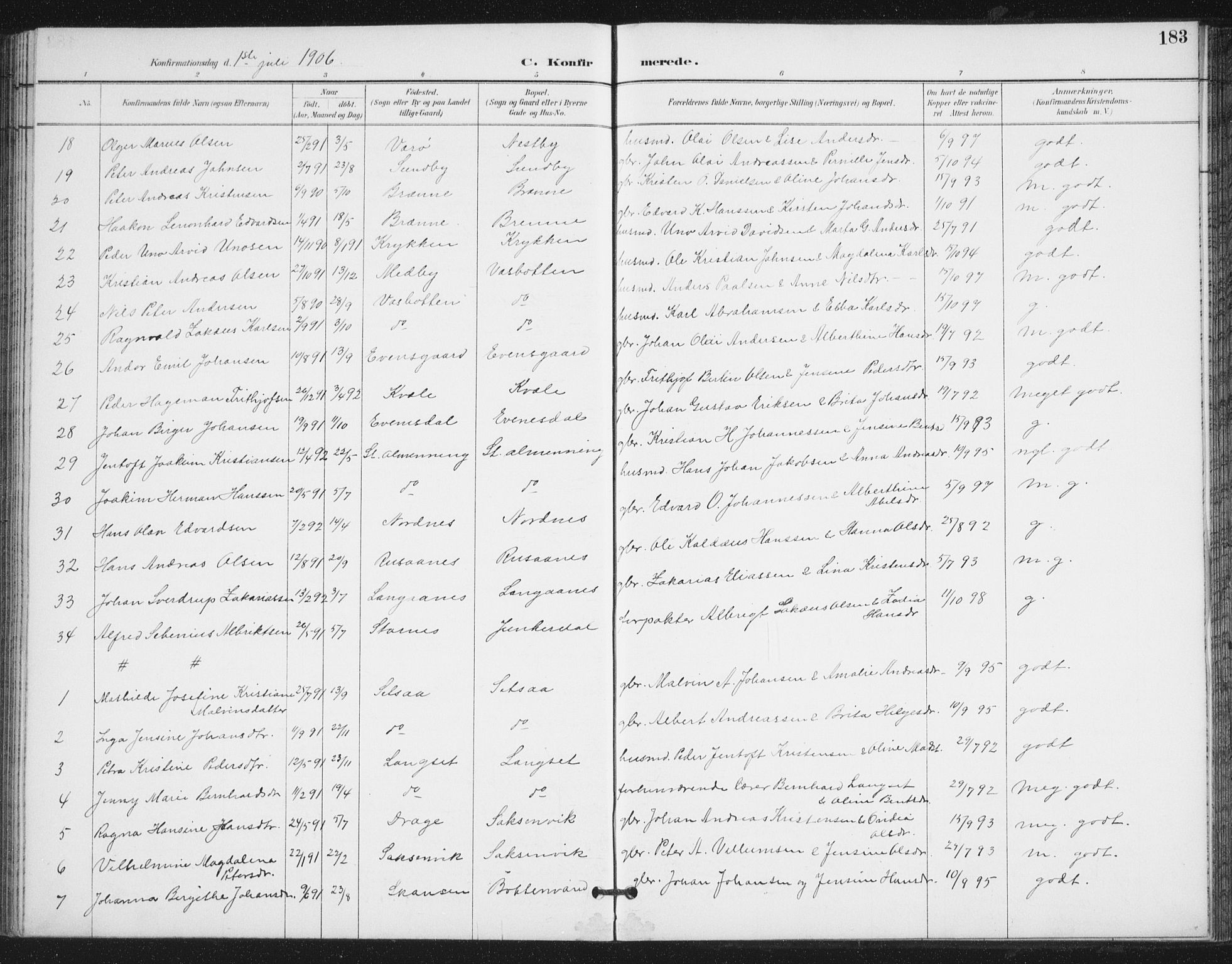 Ministerialprotokoller, klokkerbøker og fødselsregistre - Nordland, SAT/A-1459/847/L0682: Parish register (copy) no. 847C10, 1889-1907, p. 183