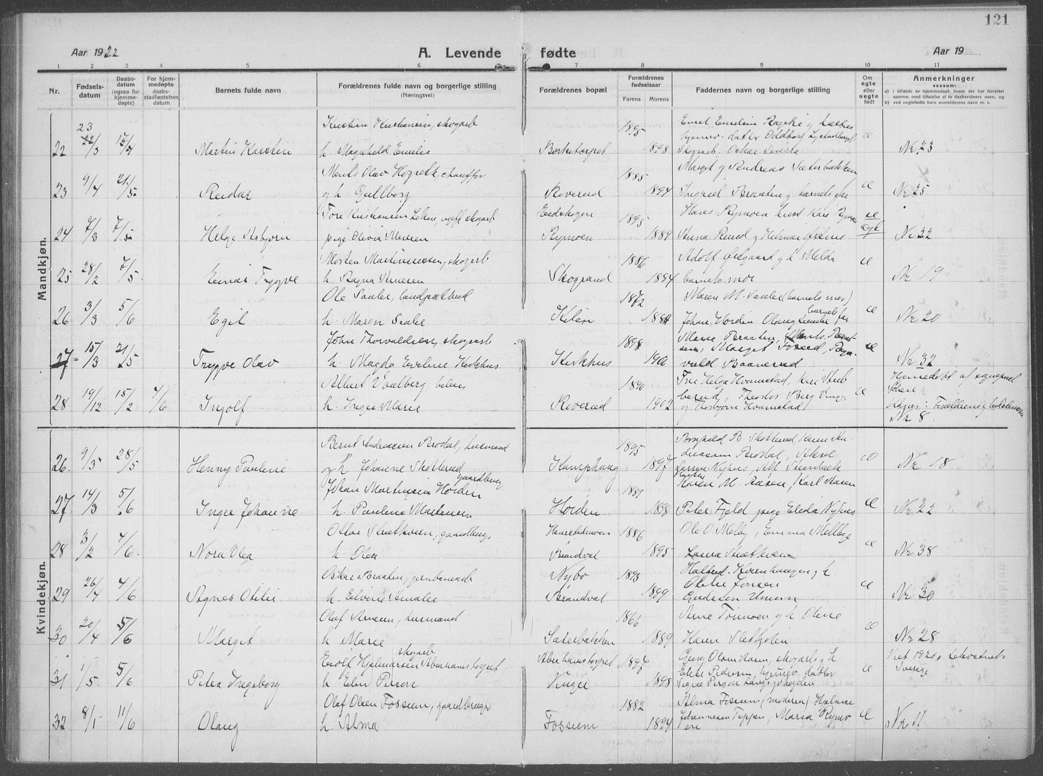 Brandval prestekontor, AV/SAH-PREST-034/H/Ha/Haa/L0004: Parish register (official) no. 4, 1910-1924, p. 121