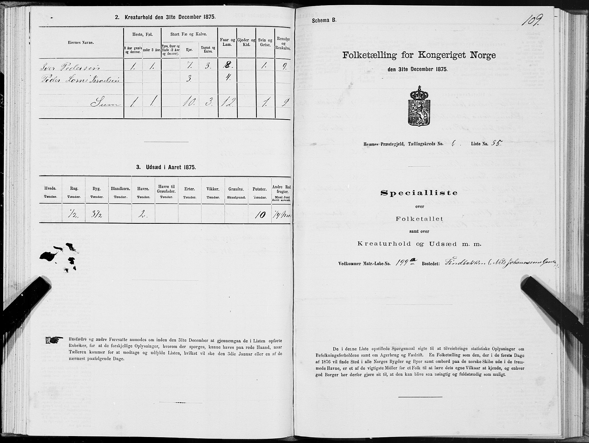 SAT, 1875 census for 1832P Hemnes, 1875, p. 4109