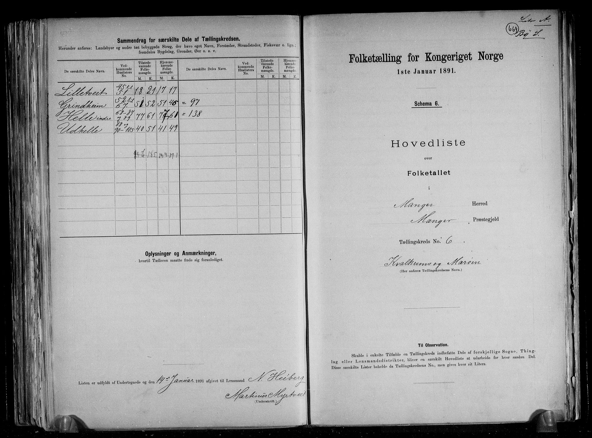 RA, 1891 census for 1261 Manger, 1891, p. 20
