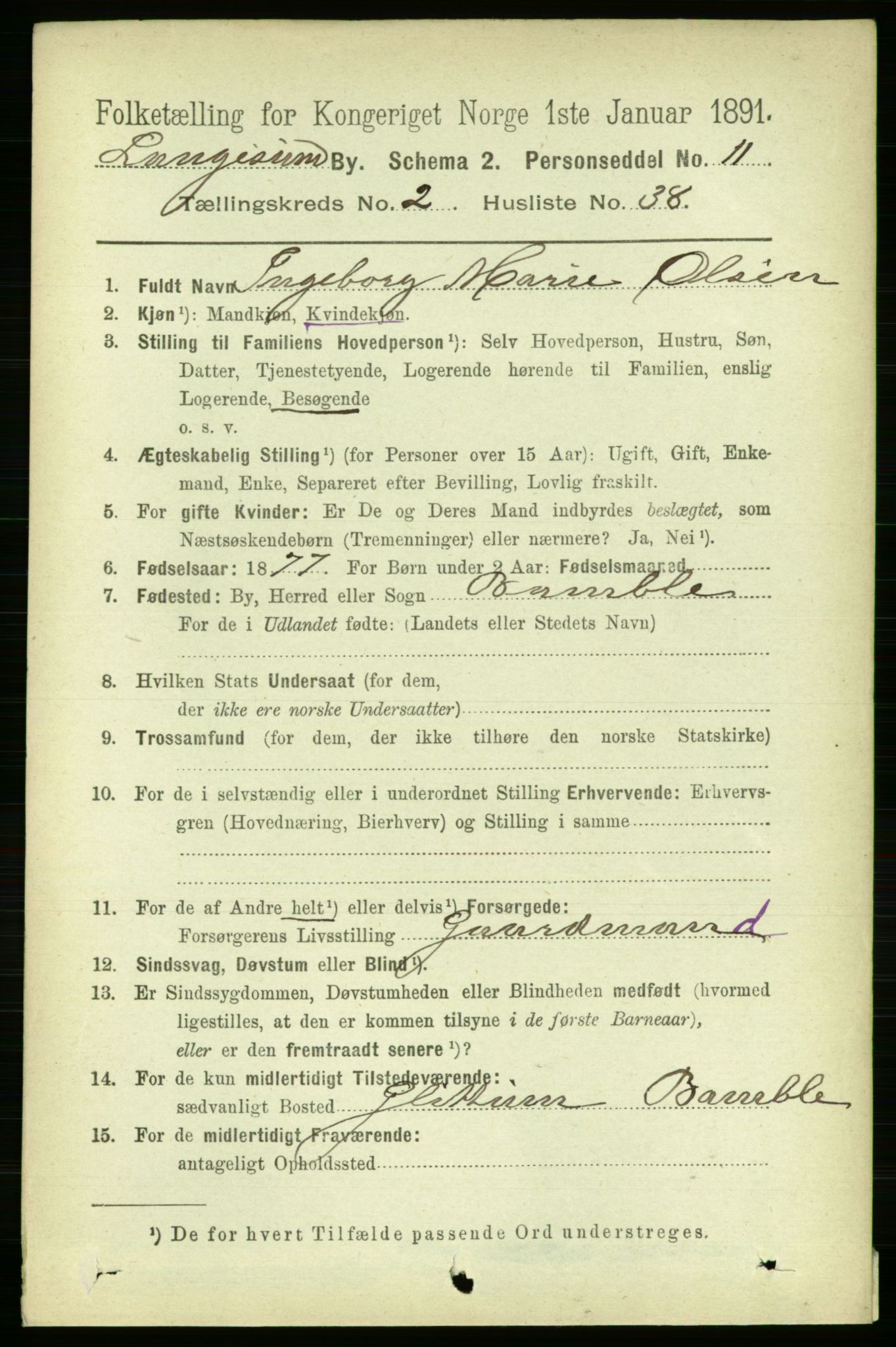 RA, 1891 census for 0802 Langesund, 1891, p. 900