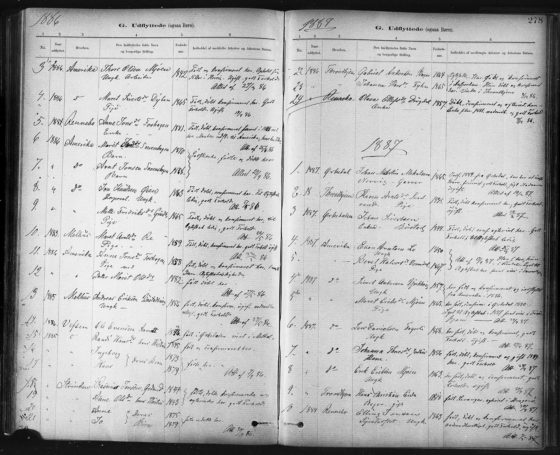 Ministerialprotokoller, klokkerbøker og fødselsregistre - Sør-Trøndelag, SAT/A-1456/672/L0857: Parish register (official) no. 672A09, 1882-1893, p. 278