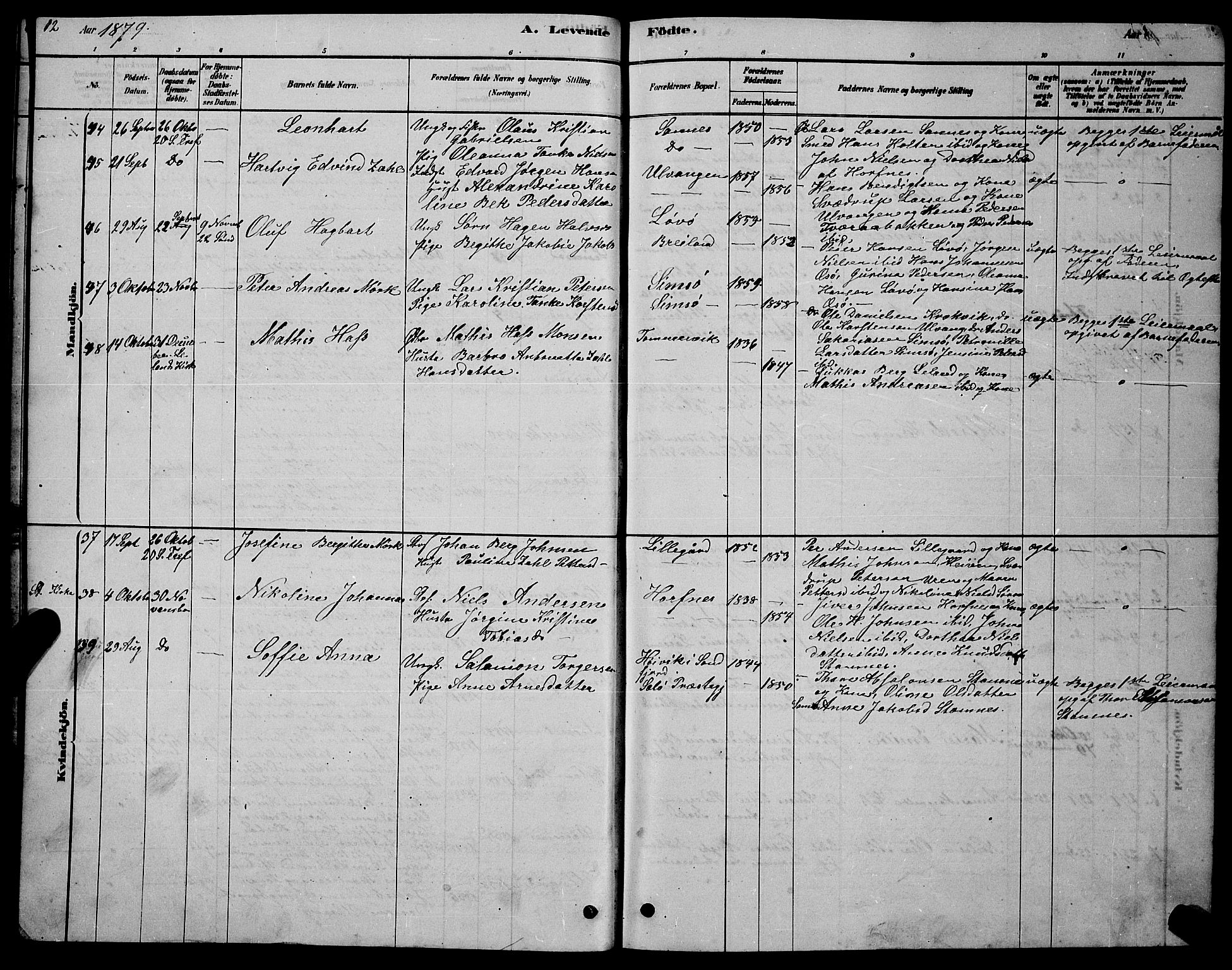 Ministerialprotokoller, klokkerbøker og fødselsregistre - Nordland, AV/SAT-A-1459/831/L0477: Parish register (copy) no. 831C04, 1878-1897, p. 12