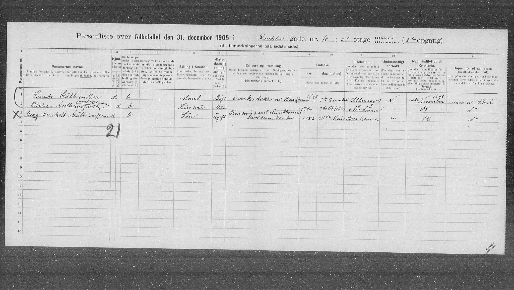 OBA, Municipal Census 1905 for Kristiania, 1905, p. 25258