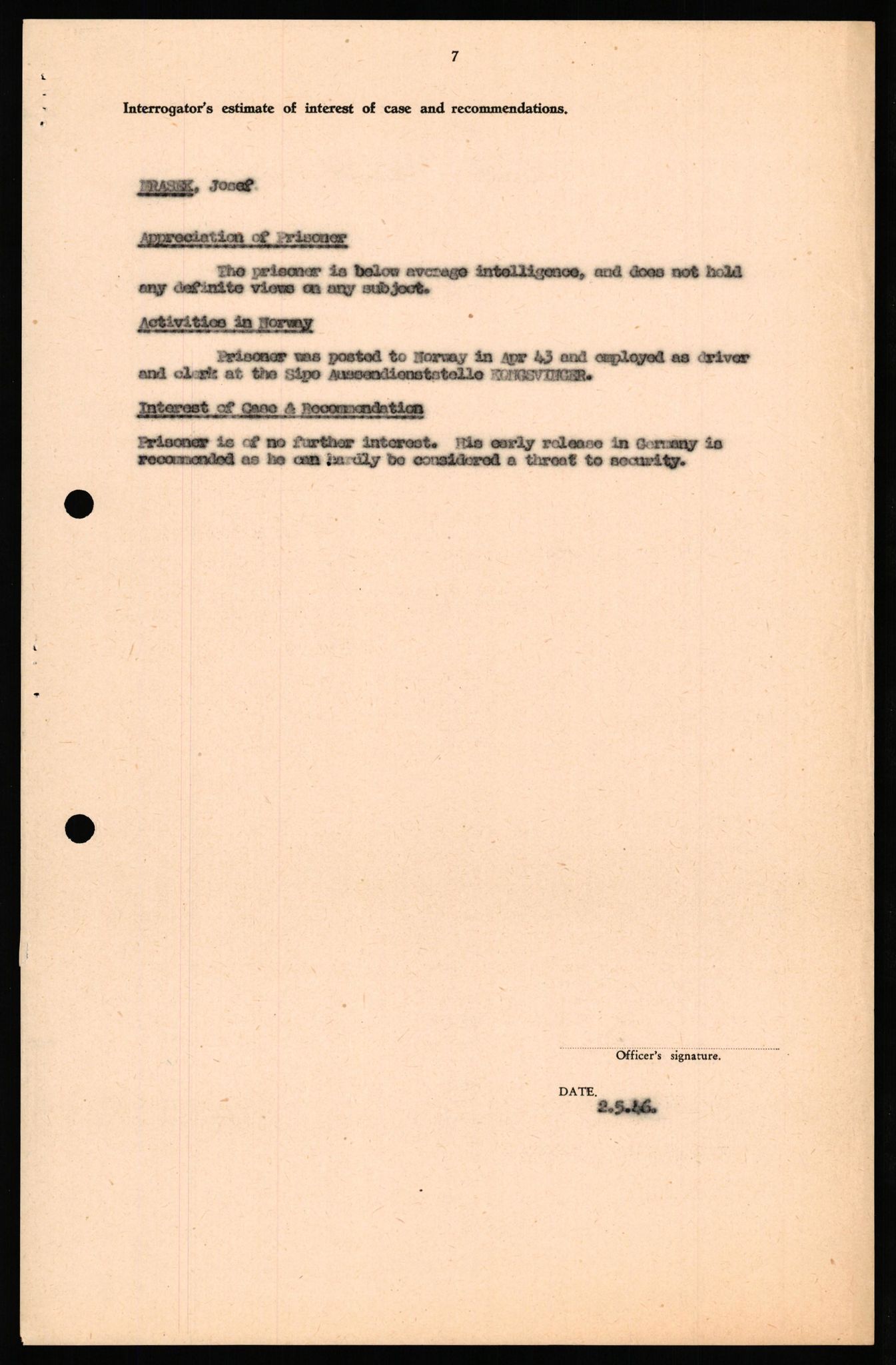 Forsvaret, Forsvarets overkommando II, RA/RAFA-3915/D/Db/L0041: CI Questionaires.  Diverse nasjonaliteter., 1945-1946, p. 303