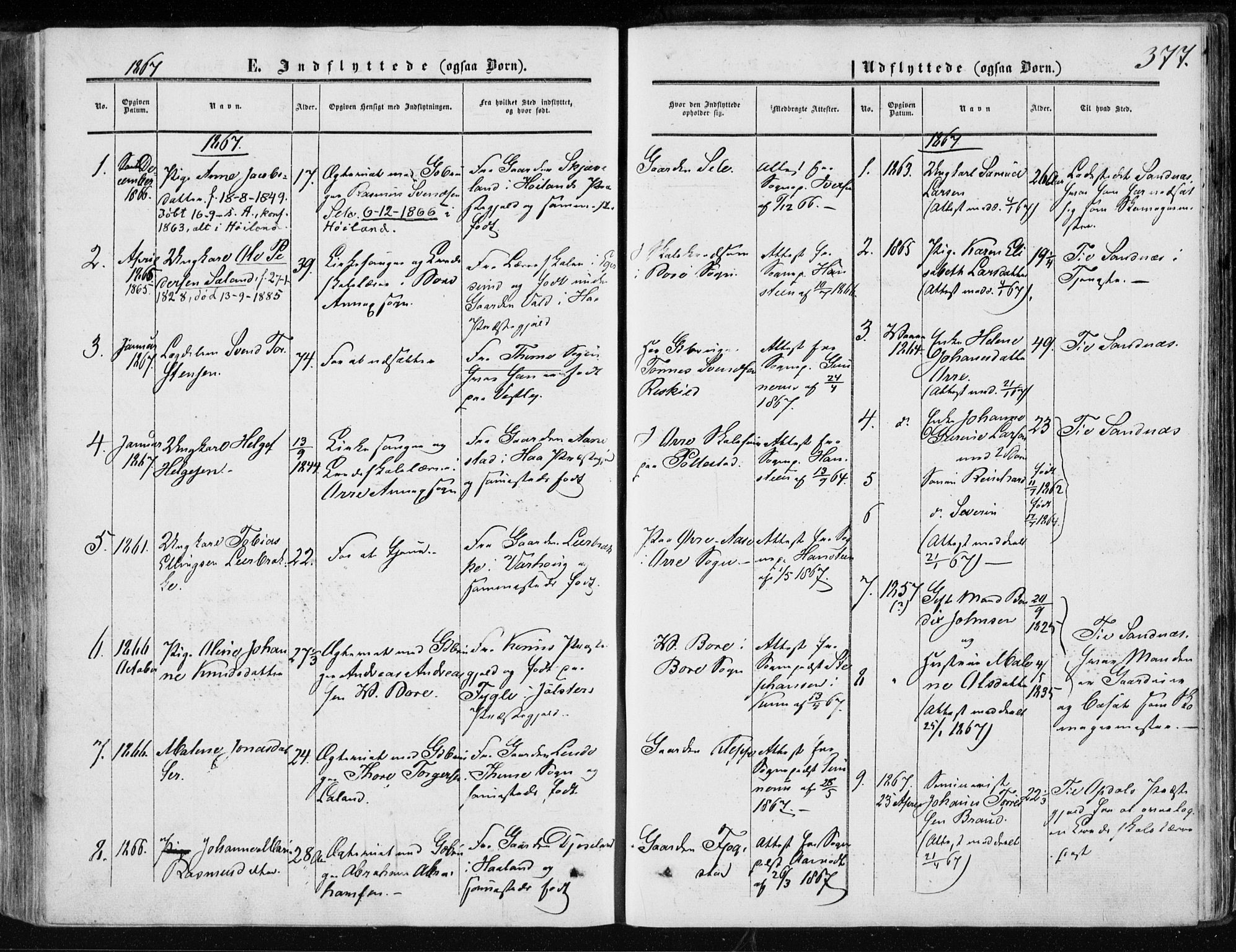 Klepp sokneprestkontor, SAST/A-101803/001/3/30BA/L0005: Parish register (official) no. A 5, 1853-1870, p. 377