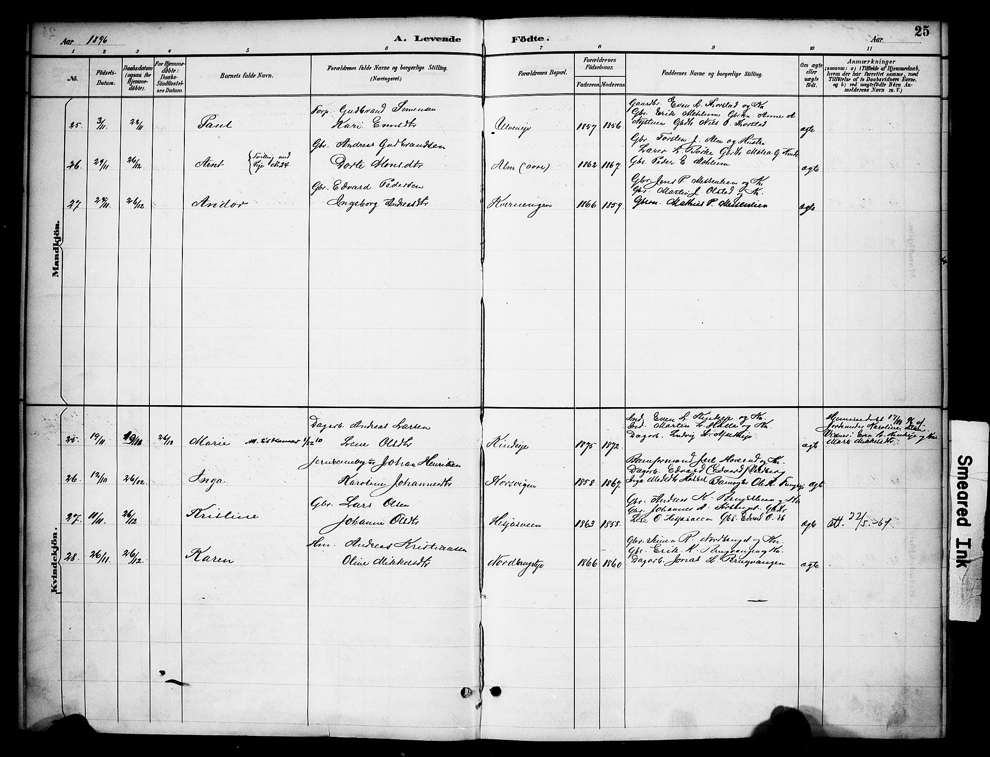 Ringsaker prestekontor, AV/SAH-PREST-014/K/Ka/L0015: Parish register (official) no. 15, 1891-1904, p. 25