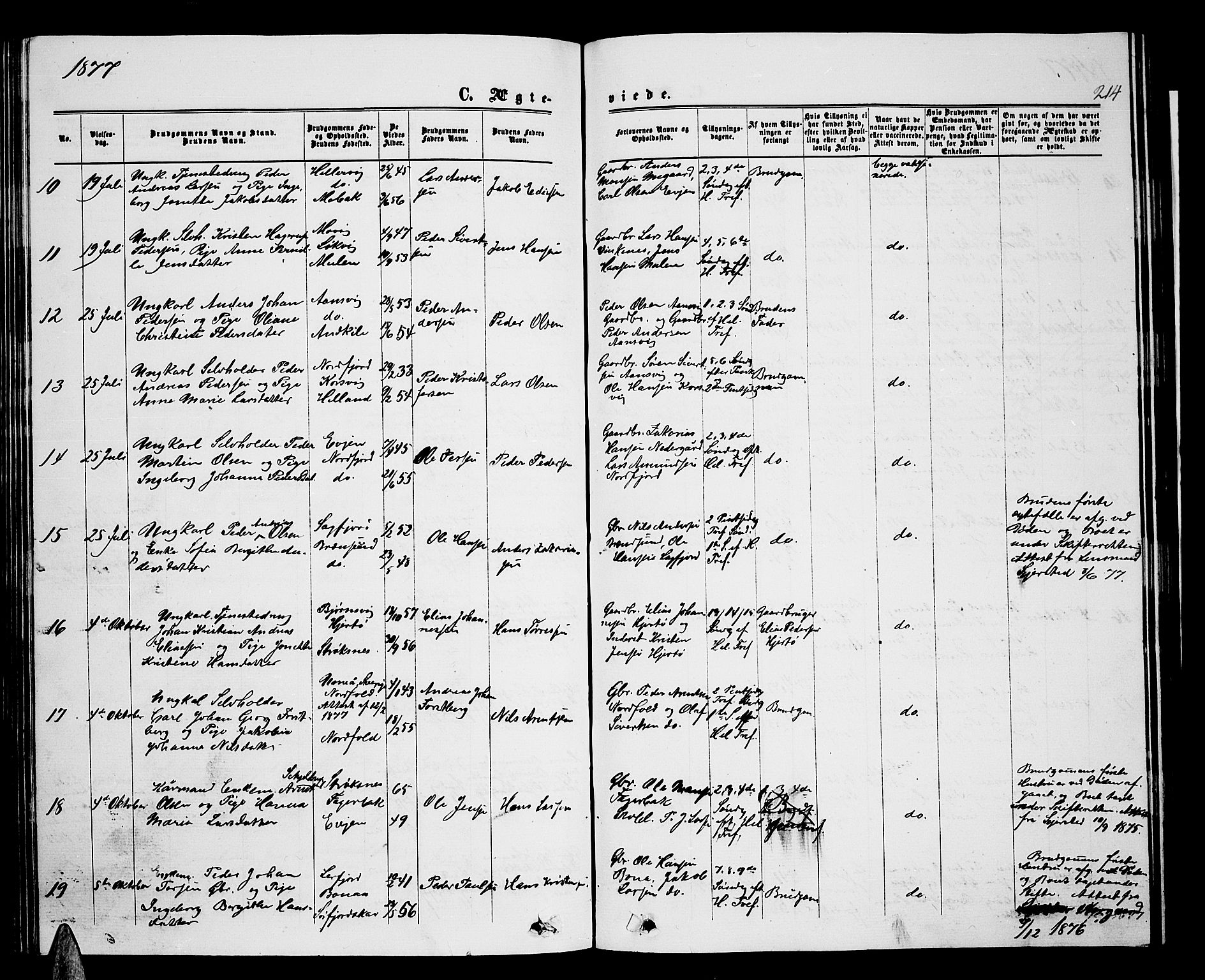 Ministerialprotokoller, klokkerbøker og fødselsregistre - Nordland, AV/SAT-A-1459/853/L0775: Parish register (copy) no. 853C03, 1859-1877, p. 214