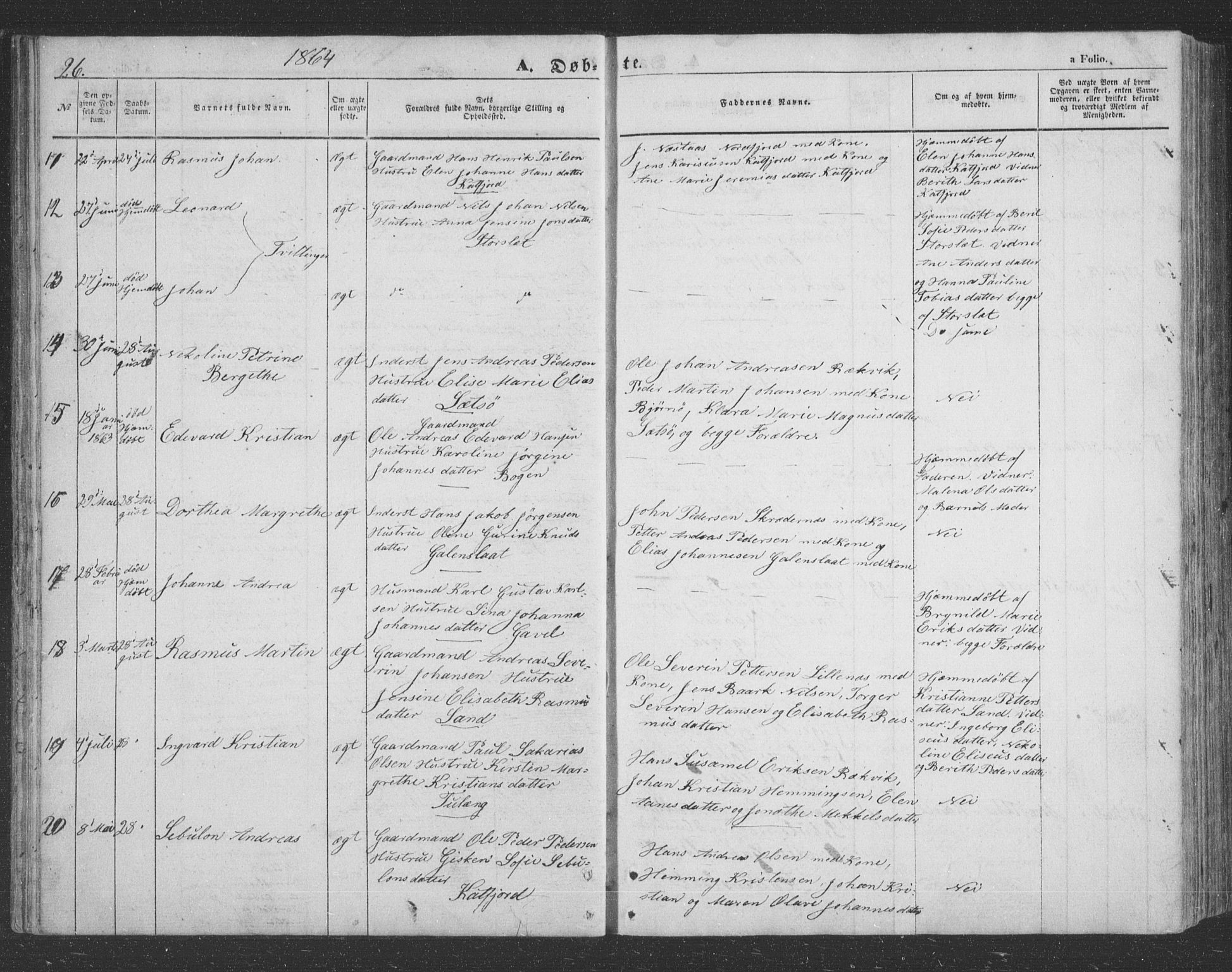 Lenvik sokneprestembete, SATØ/S-1310/H/Ha/Hab/L0020klokker: Parish register (copy) no. 20, 1855-1883, p. 26