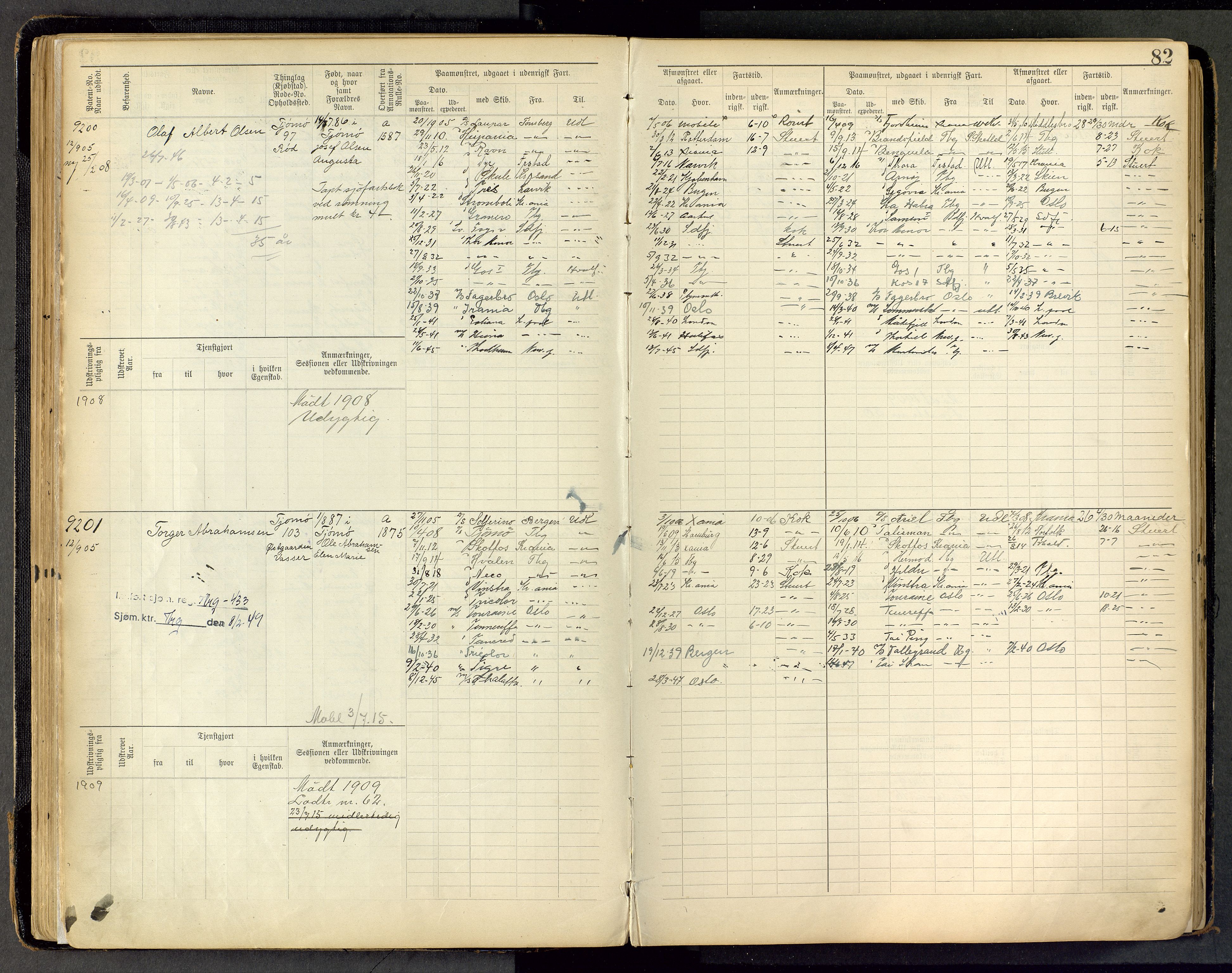 Tønsberg innrulleringskontor, AV/SAKO-A-786/F/Fc/Fca/L0011: Hovedrulle Patent nr. 9038-9992, 1900-1912, p. 82