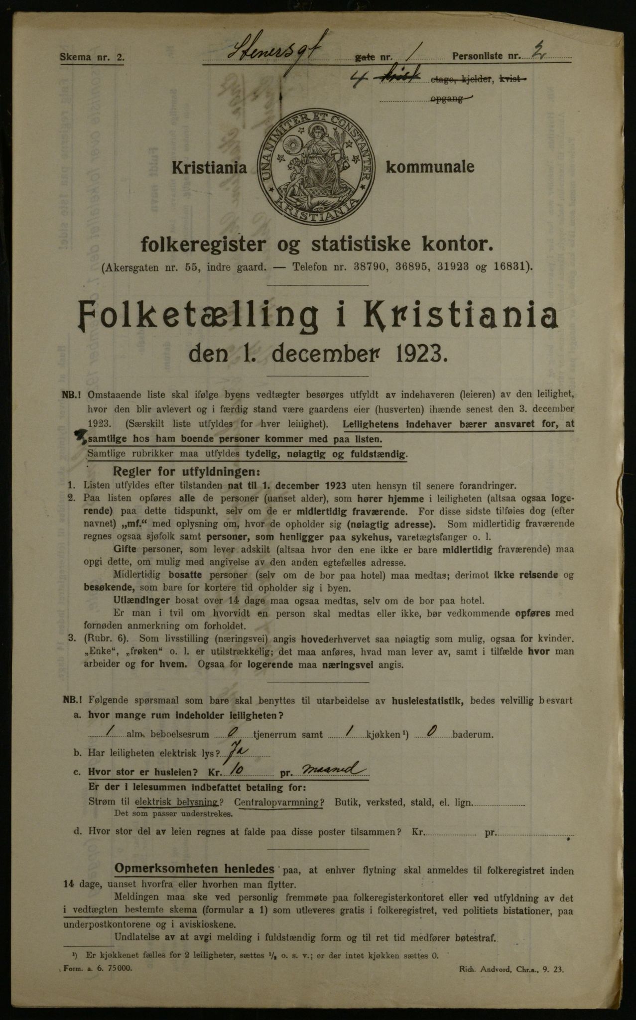 OBA, Municipal Census 1923 for Kristiania, 1923, p. 112016