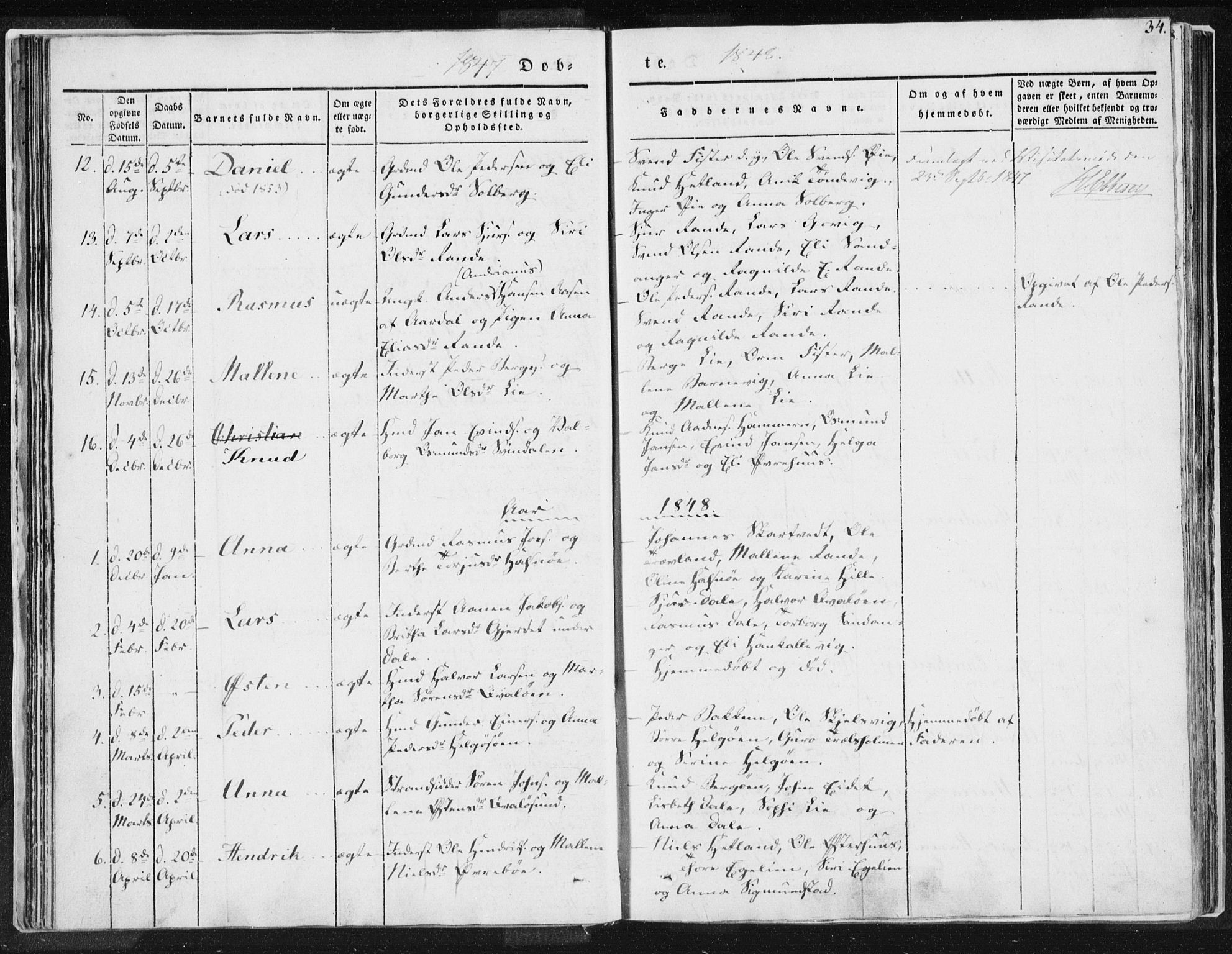 Hjelmeland sokneprestkontor, AV/SAST-A-101843/01/IV/L0007: Parish register (official) no. A 7, 1834-1850, p. 34