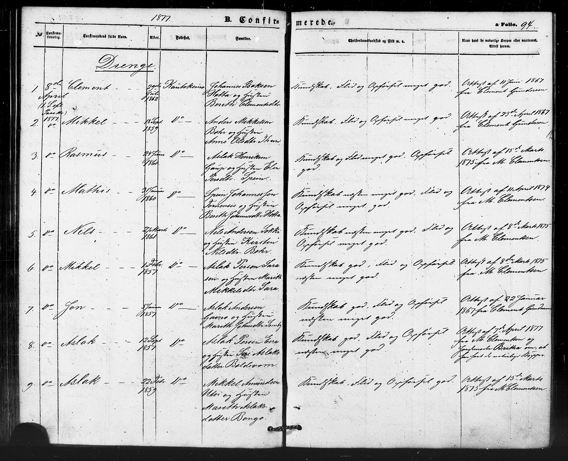 Kautokeino sokneprestembete, SATØ/S-1340/H/Ha/L0003.kirke: Parish register (official) no. 3, 1862-1879, p. 94