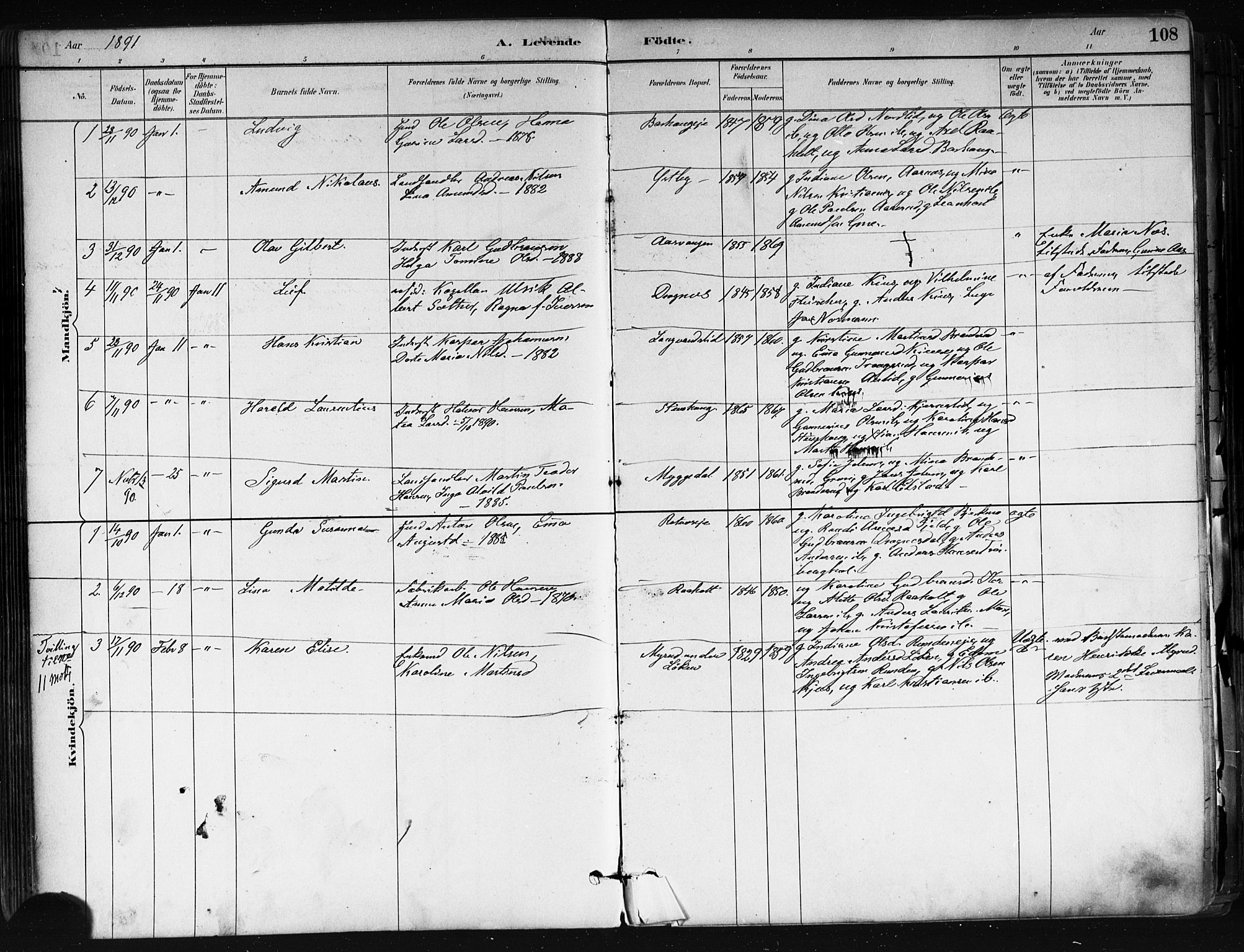 Nes prestekontor Kirkebøker, AV/SAO-A-10410/F/Fa/L0010: Parish register (official) no. I 10, 1883-1898, p. 108