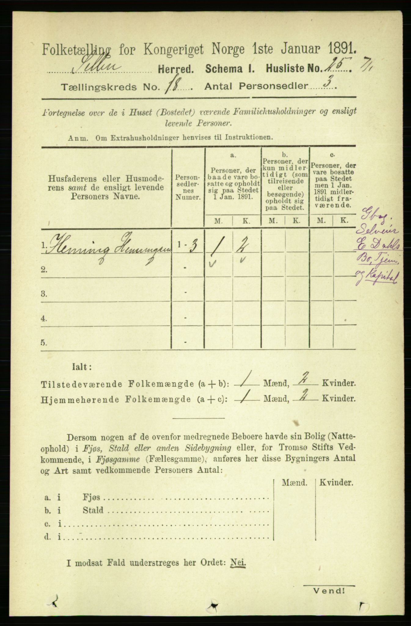 RA, 1891 census for 1664 Selbu, 1891, p. 6458