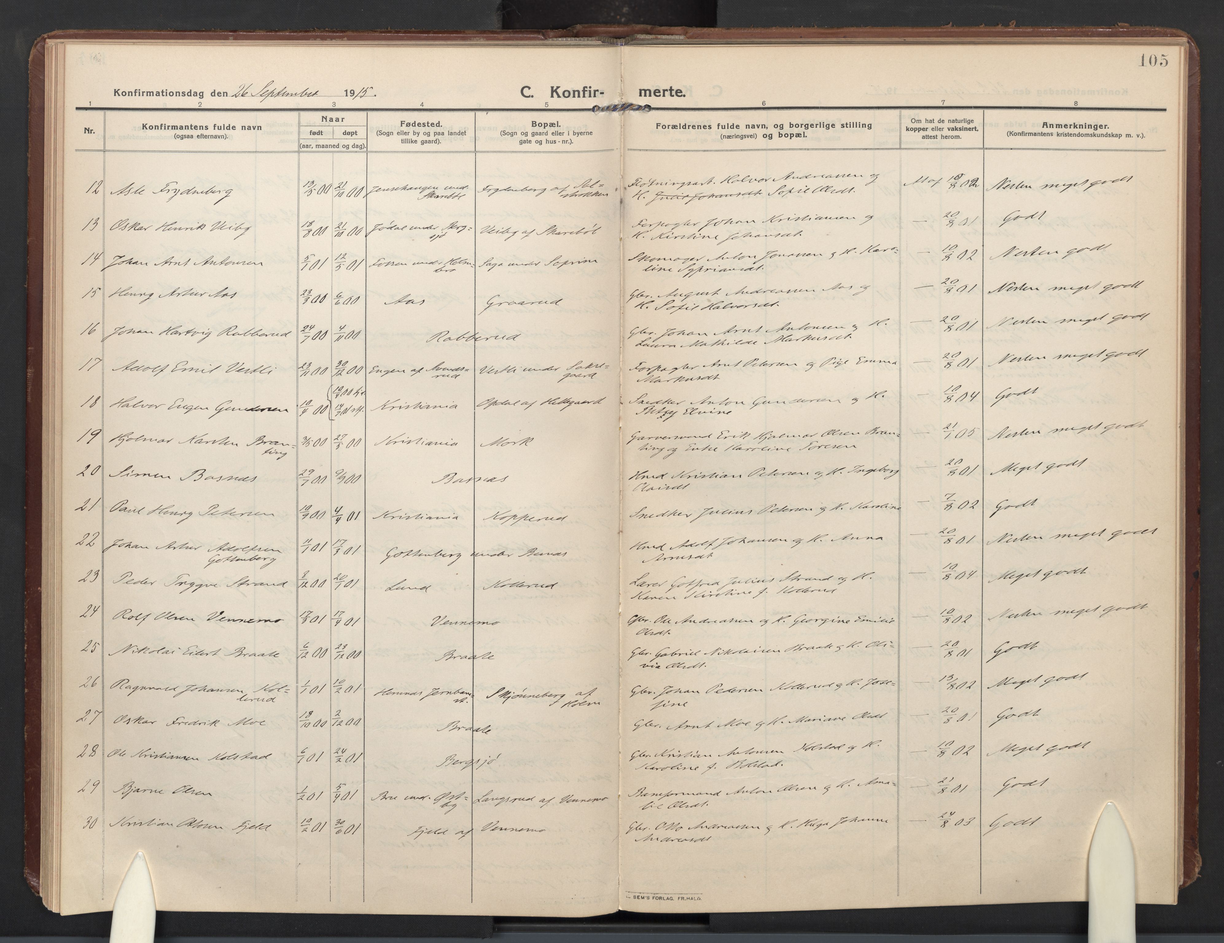 Høland prestekontor Kirkebøker, AV/SAO-A-10346a/F/Fb: Parish register (official) no. II 4, 1913-1924, p. 105