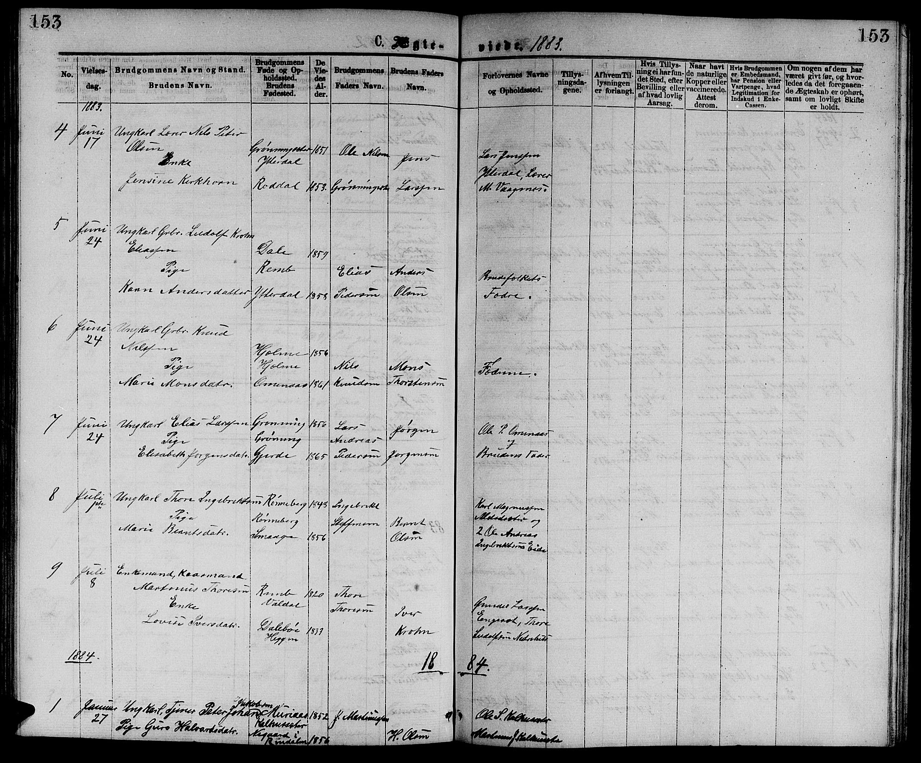 Ministerialprotokoller, klokkerbøker og fødselsregistre - Møre og Romsdal, SAT/A-1454/519/L0262: Parish register (copy) no. 519C03, 1866-1884, p. 153