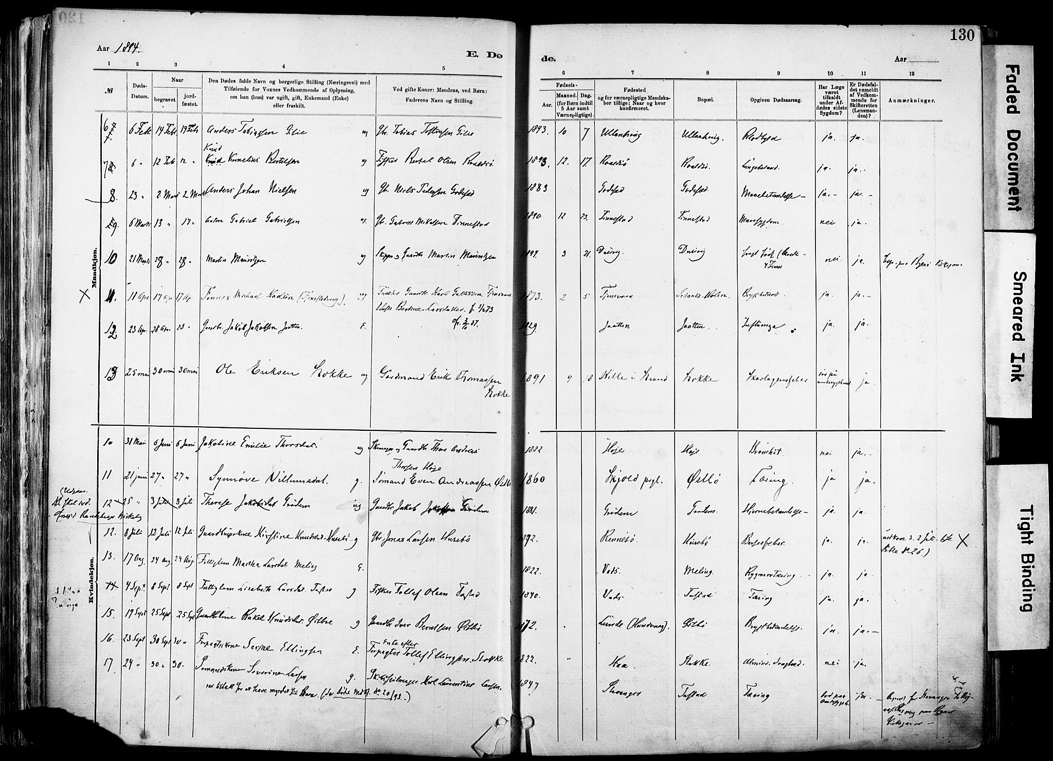 Hetland sokneprestkontor, AV/SAST-A-101826/30/30BA/L0012: Parish register (official) no. A 12, 1882-1912, p. 130