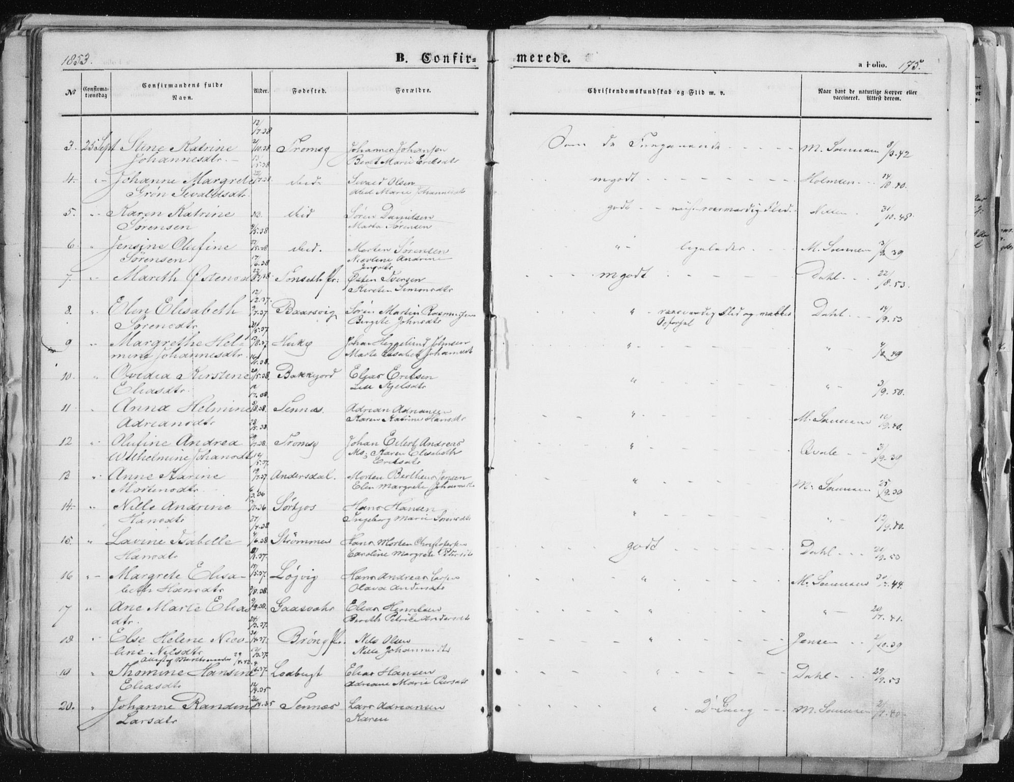 Tromsø sokneprestkontor/stiftsprosti/domprosti, AV/SATØ-S-1343/G/Ga/L0010kirke: Parish register (official) no. 10, 1848-1855, p. 175
